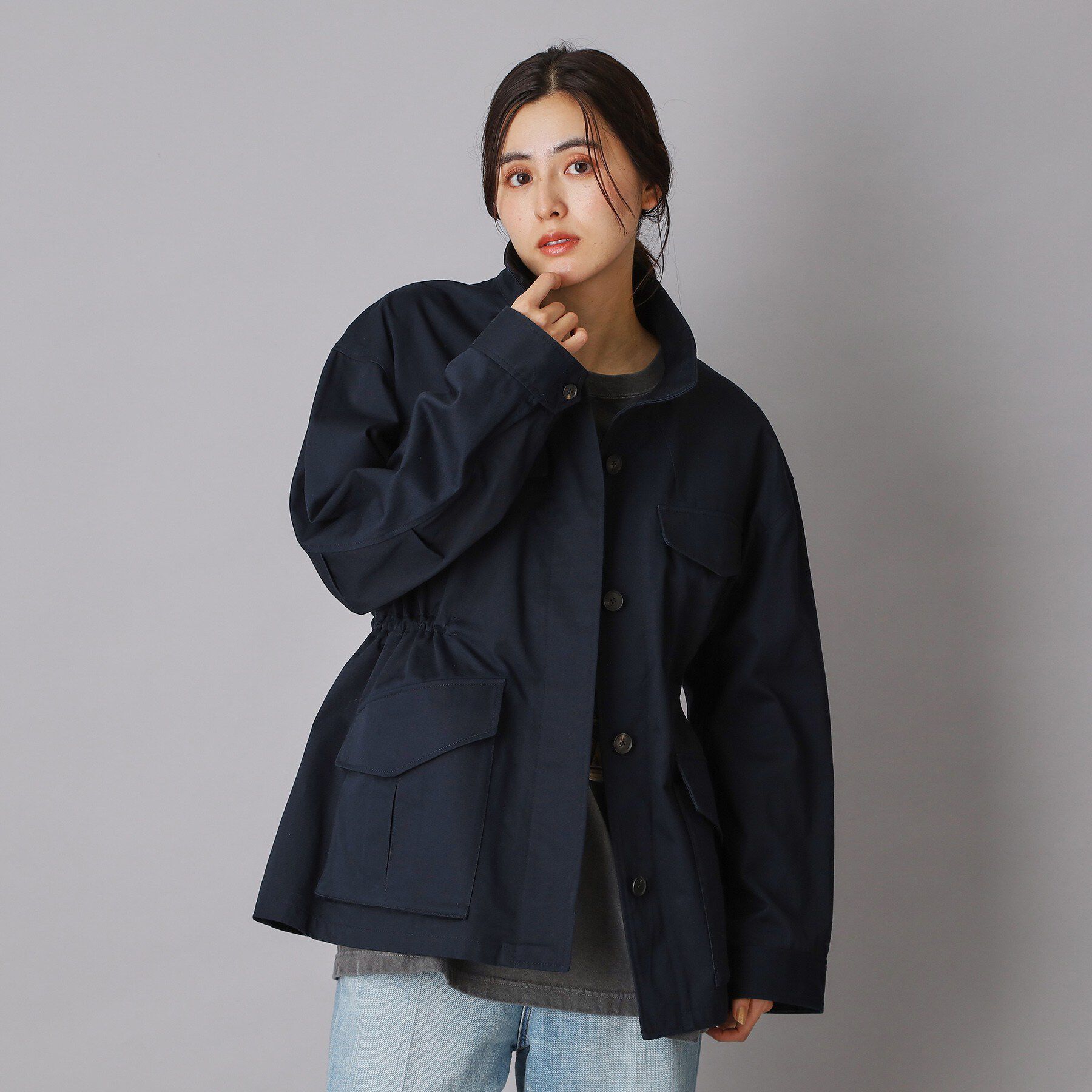 DRESSTERIOR「コンパクトコットンミリタリーブルゾン」|ブルゾン・スタジャン|ネイビー(094)