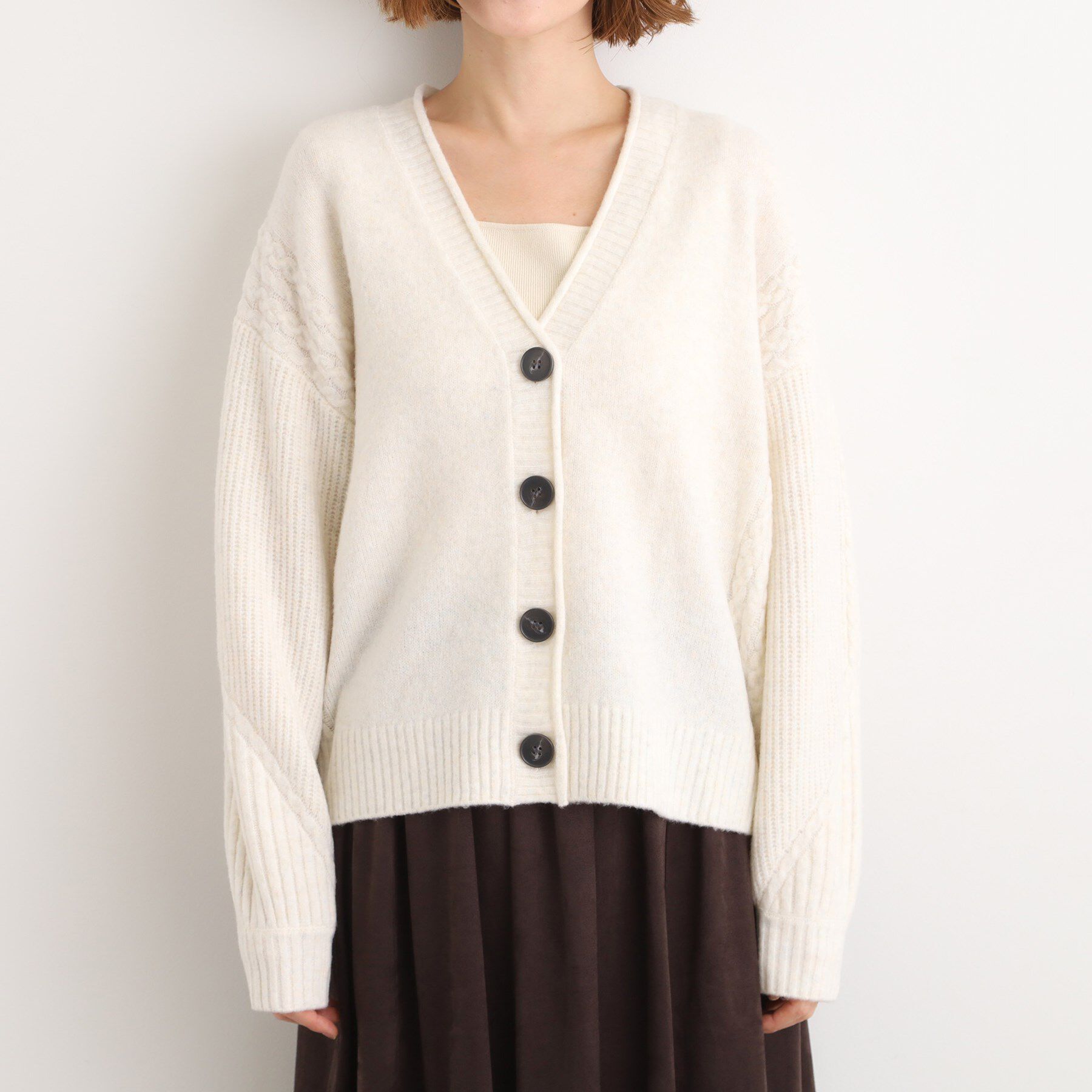 grove「ケーブルアクセント Vネックカーディガン」|カーディガン|