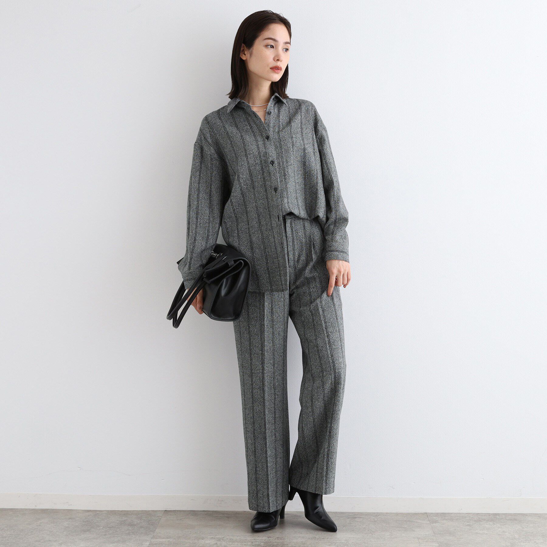 INDIVI「【日本製／インポート素材／SETUP可能】ストライプ柄ワイドパンツ」|その他|