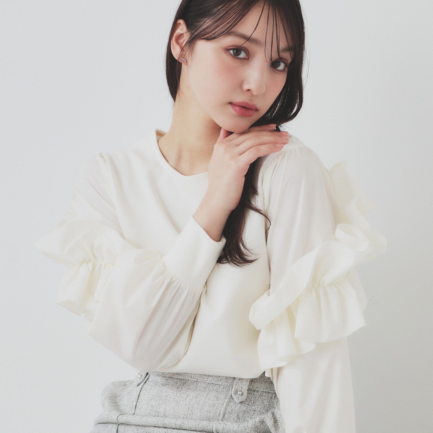 index「フリルスリーブドッキングトップス【洗濯機洗い可】」|Tシャツ・カットソー|オフホワイト(003