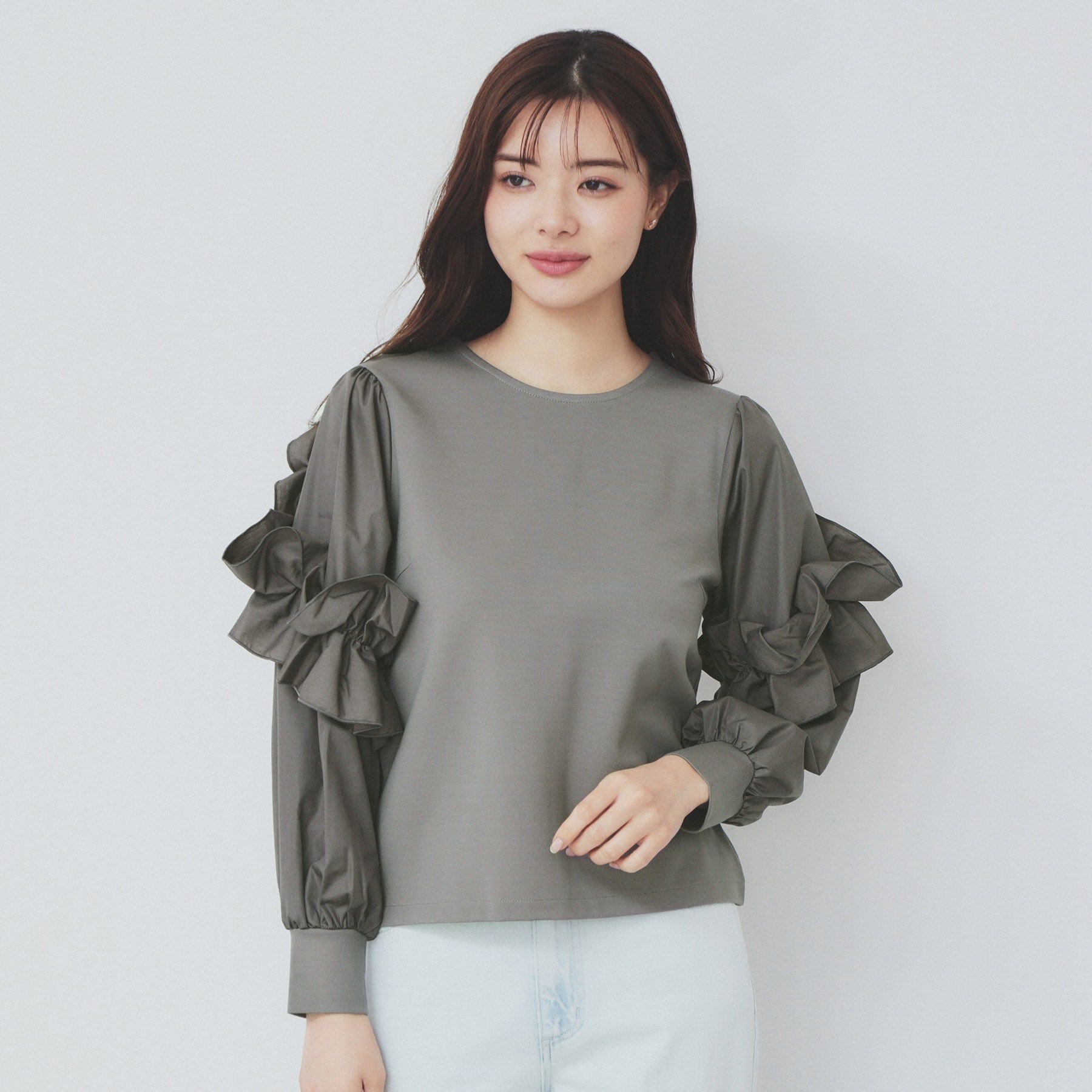 index「フリルスリーブドッキングトップス【洗濯機洗い可】」|Tシャツ・カットソー|