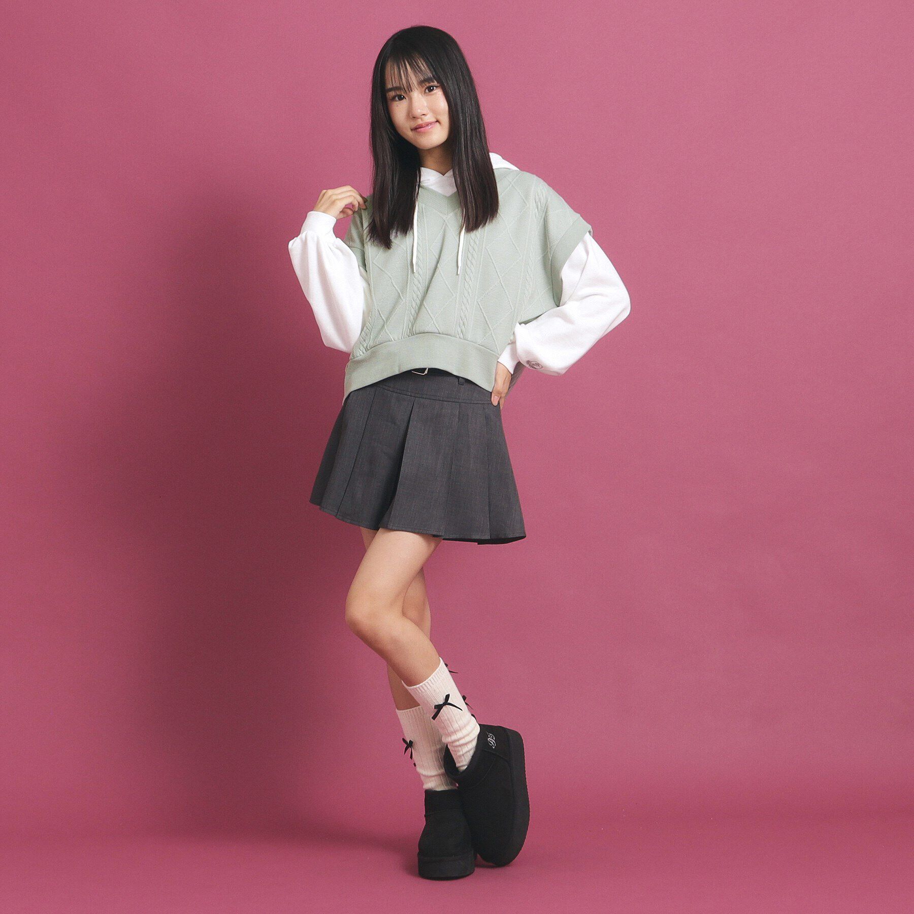 PINK-latte「フェイクレイヤードパーカ」|Tシャツ・カットソー|