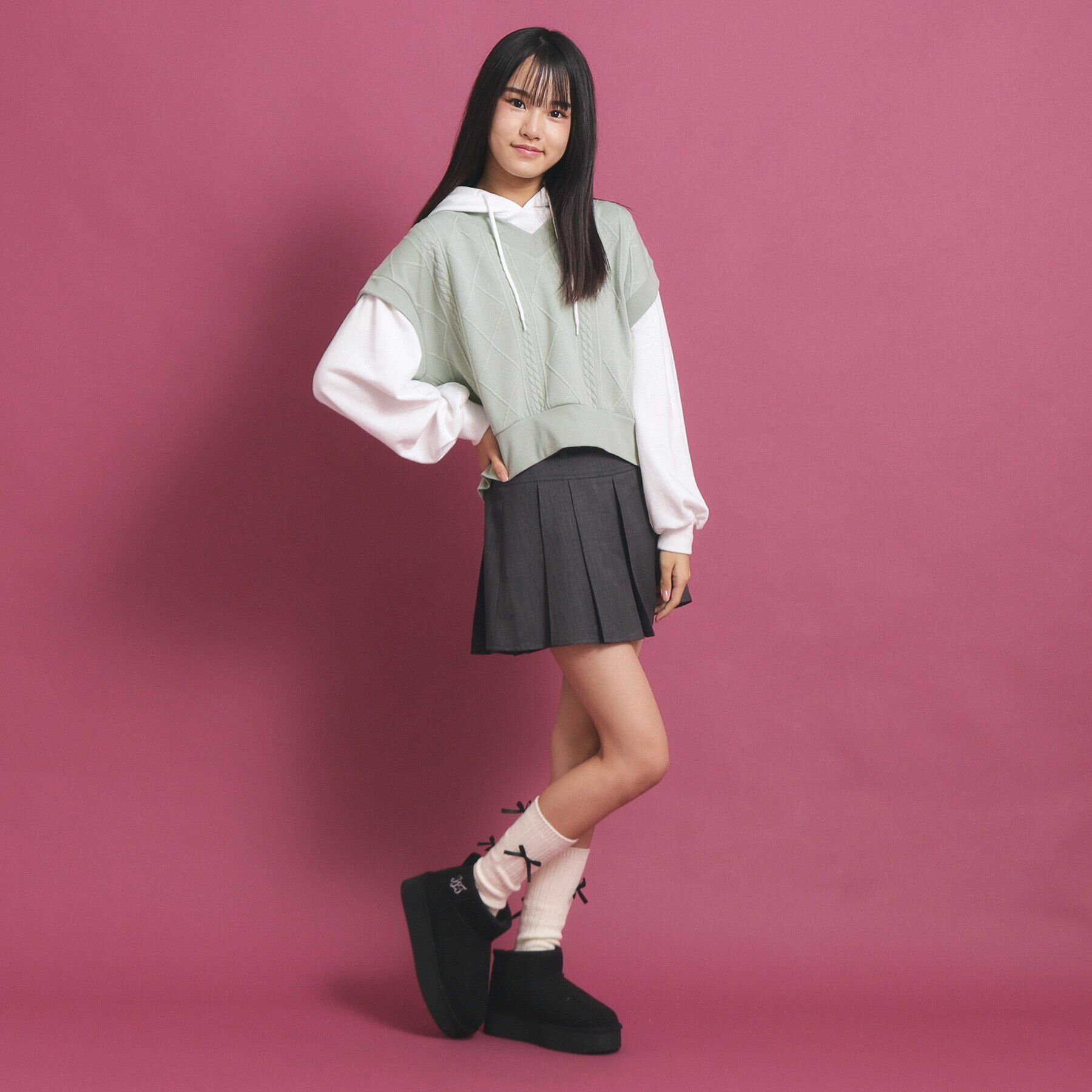 PINK-latte「フェイクレイヤードパーカ」|Tシャツ・カットソー|