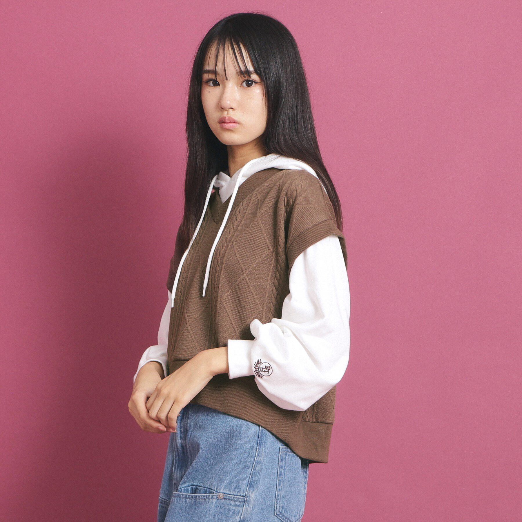 PINK-latte「フェイクレイヤードパーカ」|Tシャツ・カットソー|