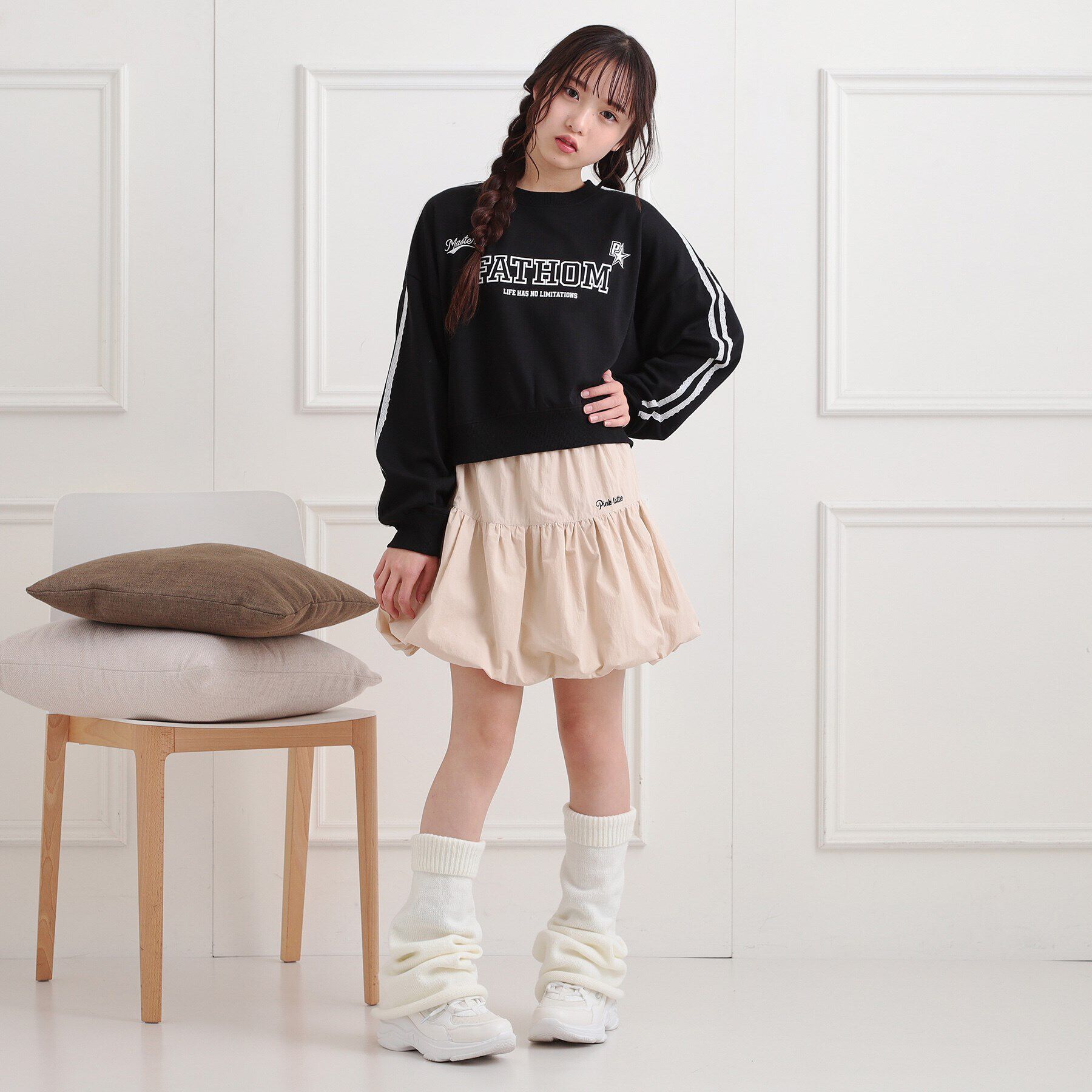 PINK-latte「ミニ裏レースライン短丈プルオーバー」|Tシャツ・カットソー|