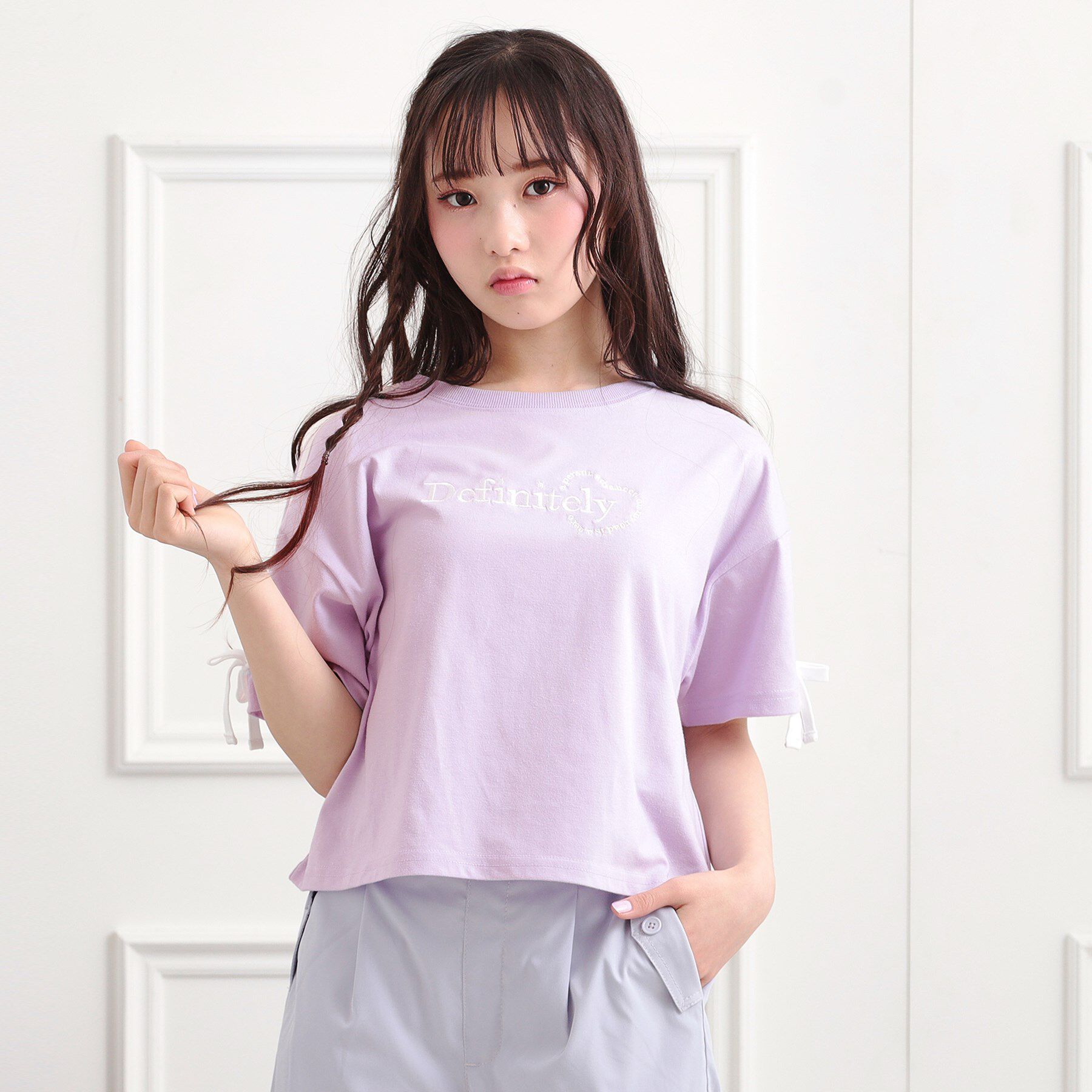 PINK-latte「袖ラインリボンTシャツ」|Tシャツ・カットソー|