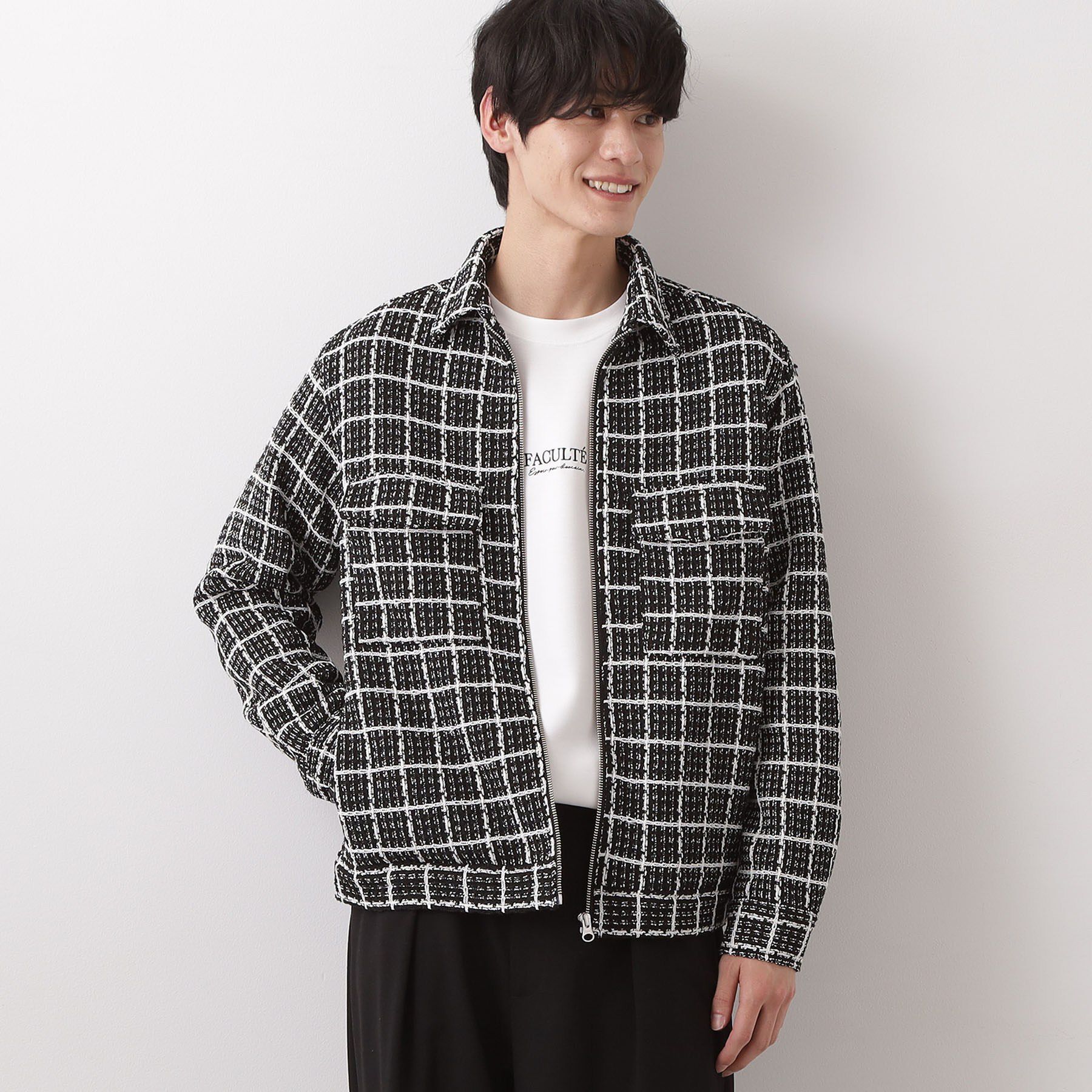 THE SHOP TK「変わり織ツイードブルゾン」|ブルゾン・スタジャン|ブラック(219)