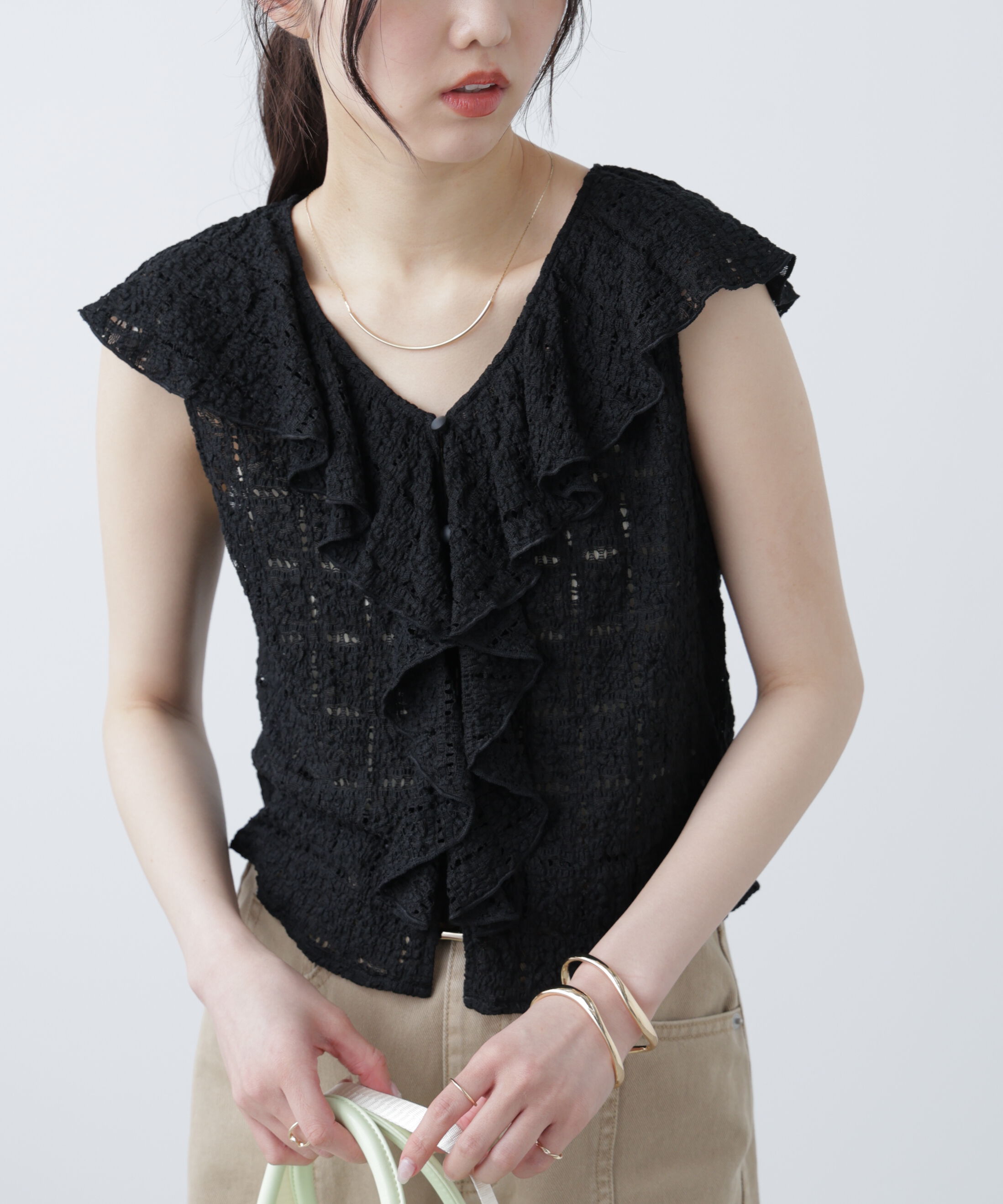  「レースラッフルフリルフレンチブラウス」|シャツ・ブラウス|