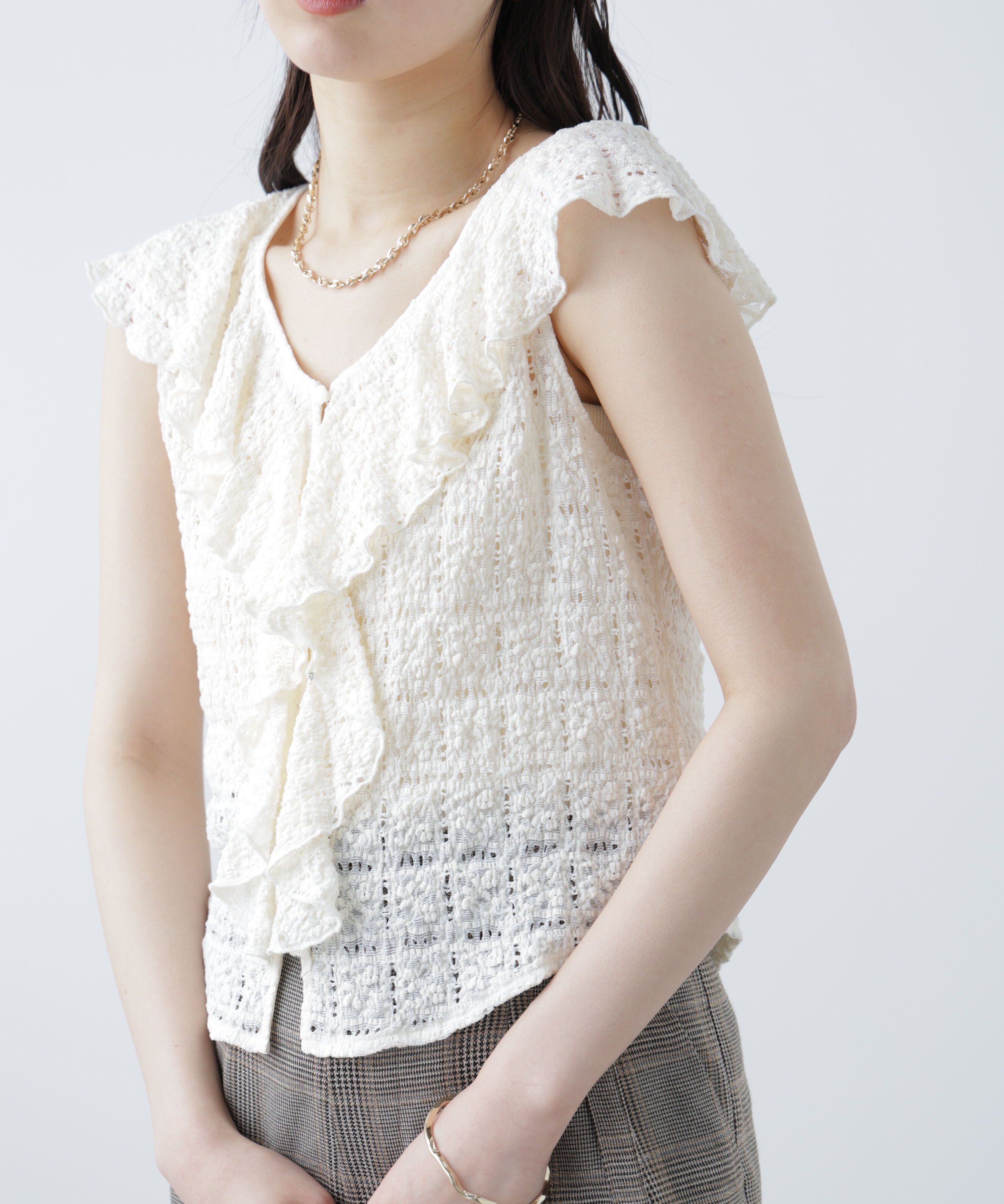  「レースラッフルフリルフレンチブラウス」|シャツ・ブラウス|