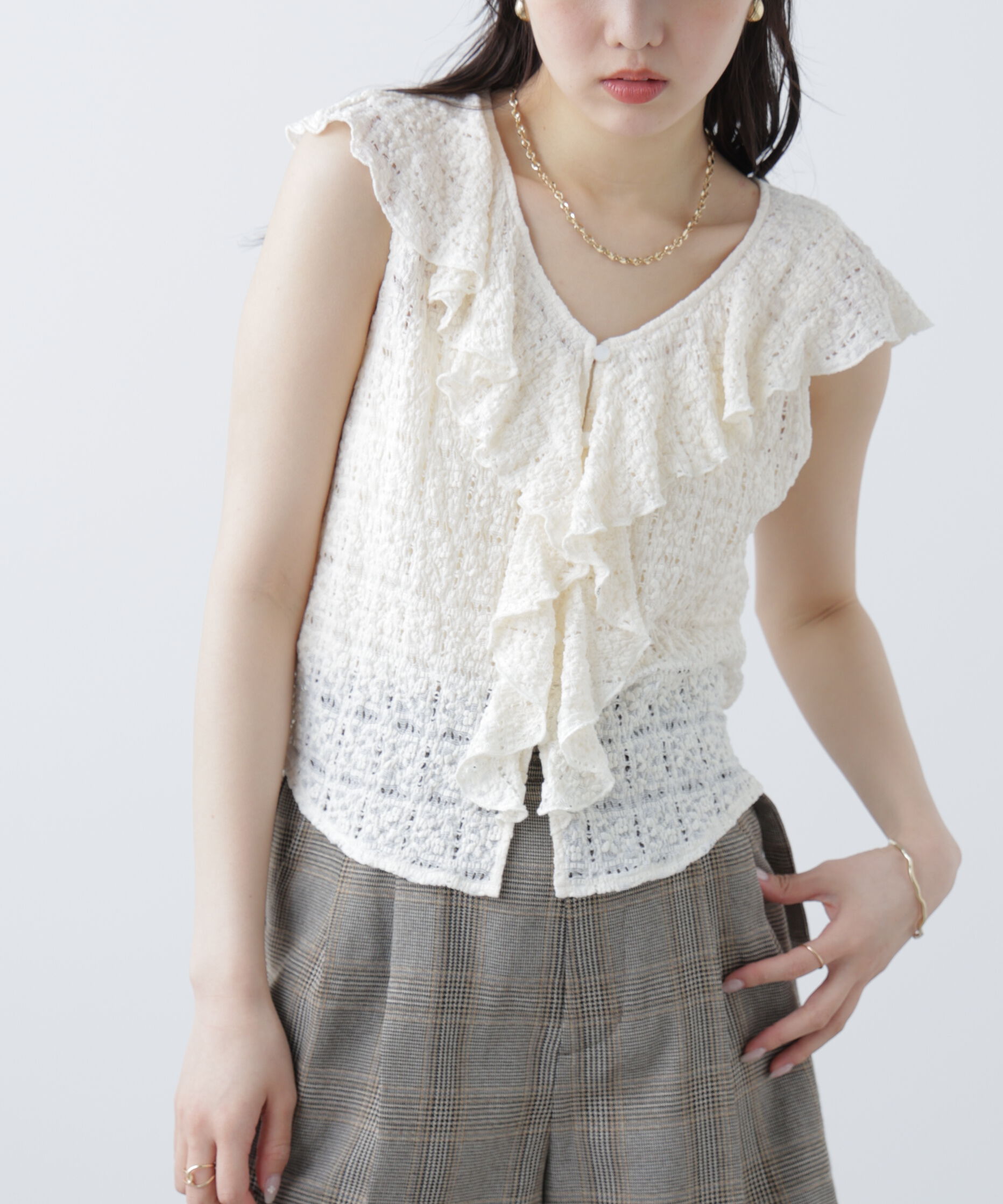  「レースラッフルフリルフレンチブラウス」|シャツ・ブラウス|