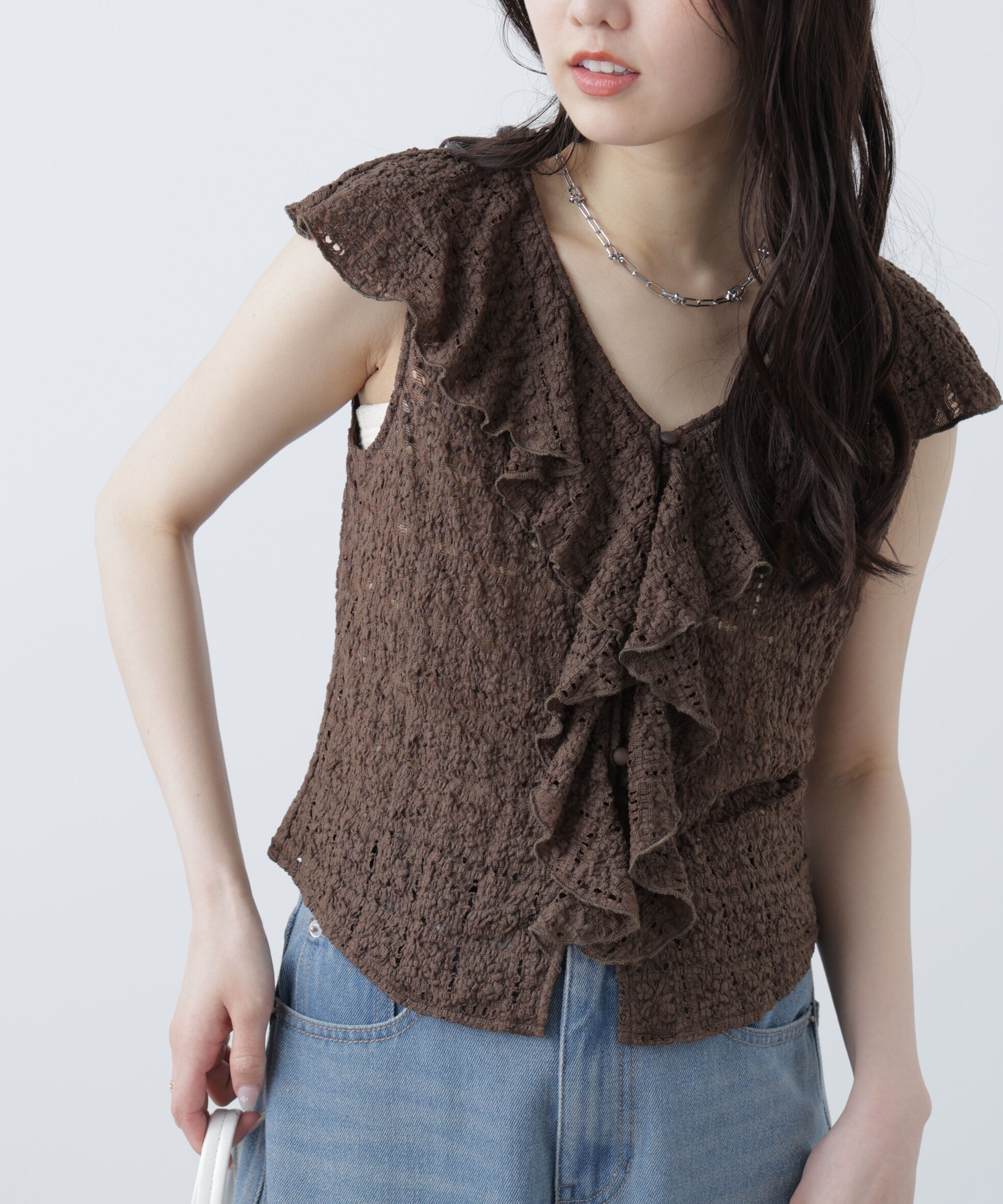  「レースラッフルフリルフレンチブラウス」|シャツ・ブラウス|