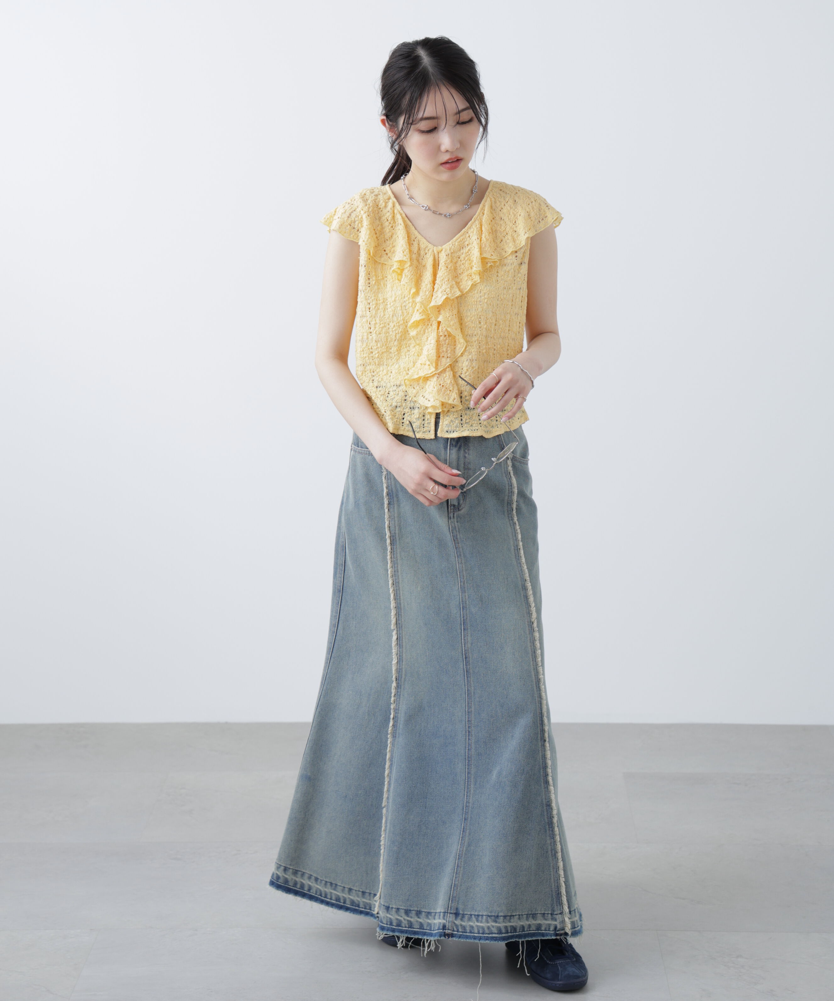  「レースラッフルフリルフレンチブラウス」|シャツ・ブラウス|