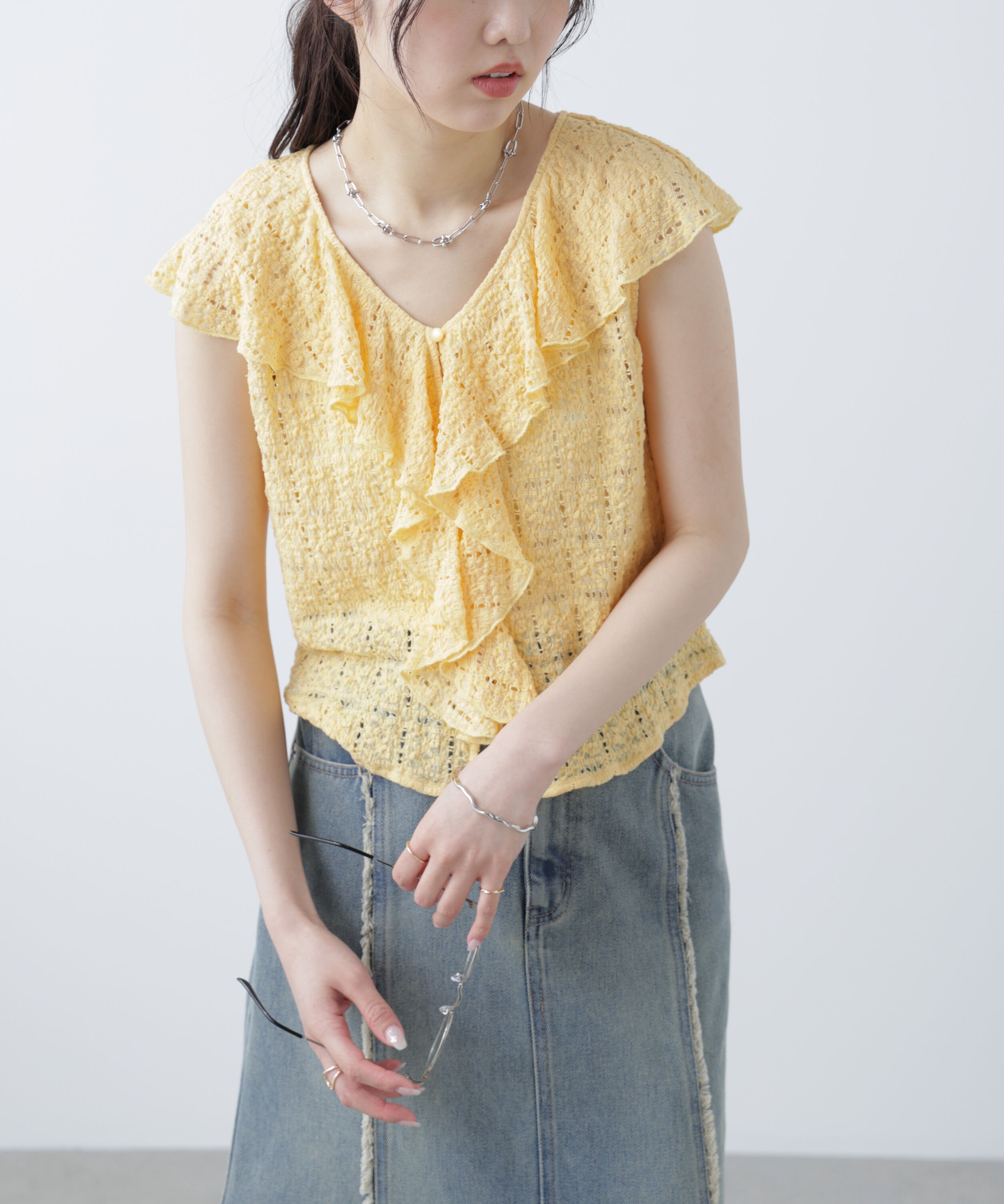  「レースラッフルフリルフレンチブラウス」|シャツ・ブラウス|