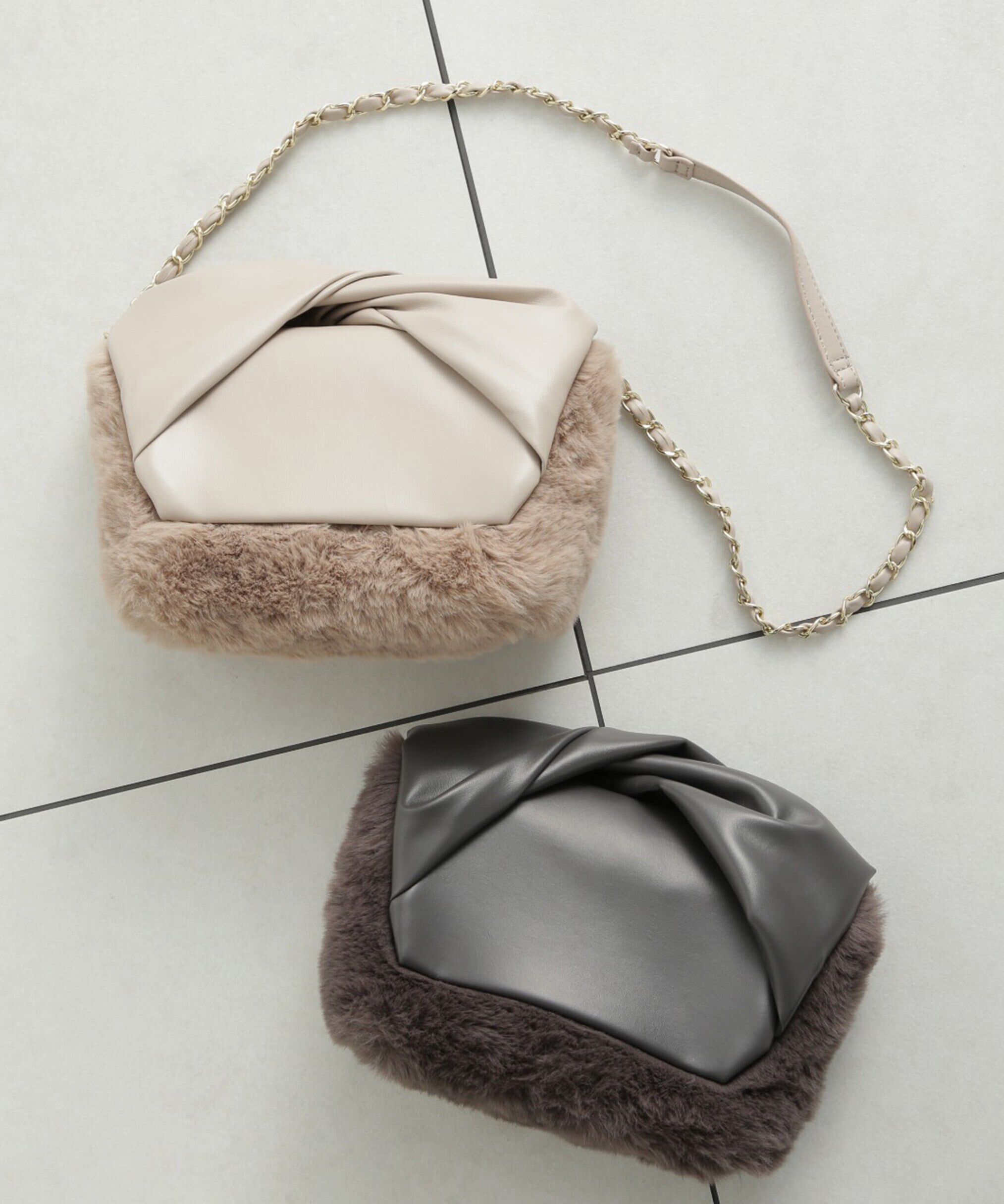 PROPORTION BODY DRESSING「リボンハンドルフェイクファーショルダーバッグ」|その他|ベージュ