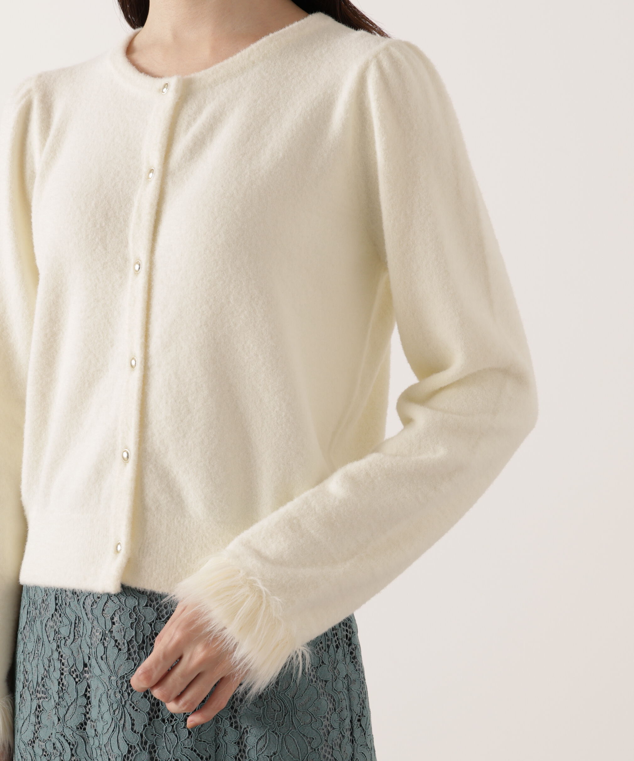 PROPORTION BODY DRESSING「部分フェザースリーブニットカーディガン 25AW」|カーディガン|