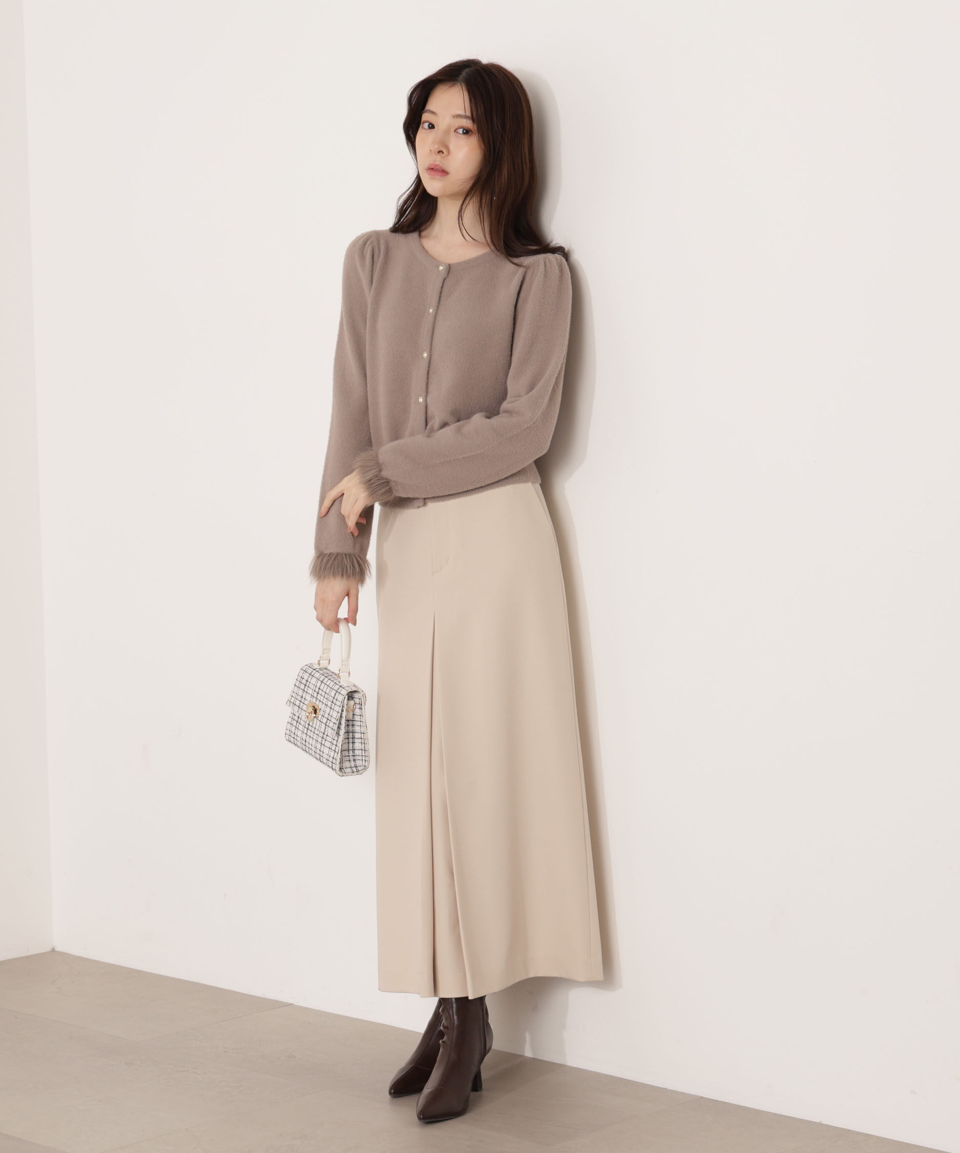 PROPORTION BODY DRESSING「部分フェザースリーブニットカーディガン 25AW」|カーディガン|