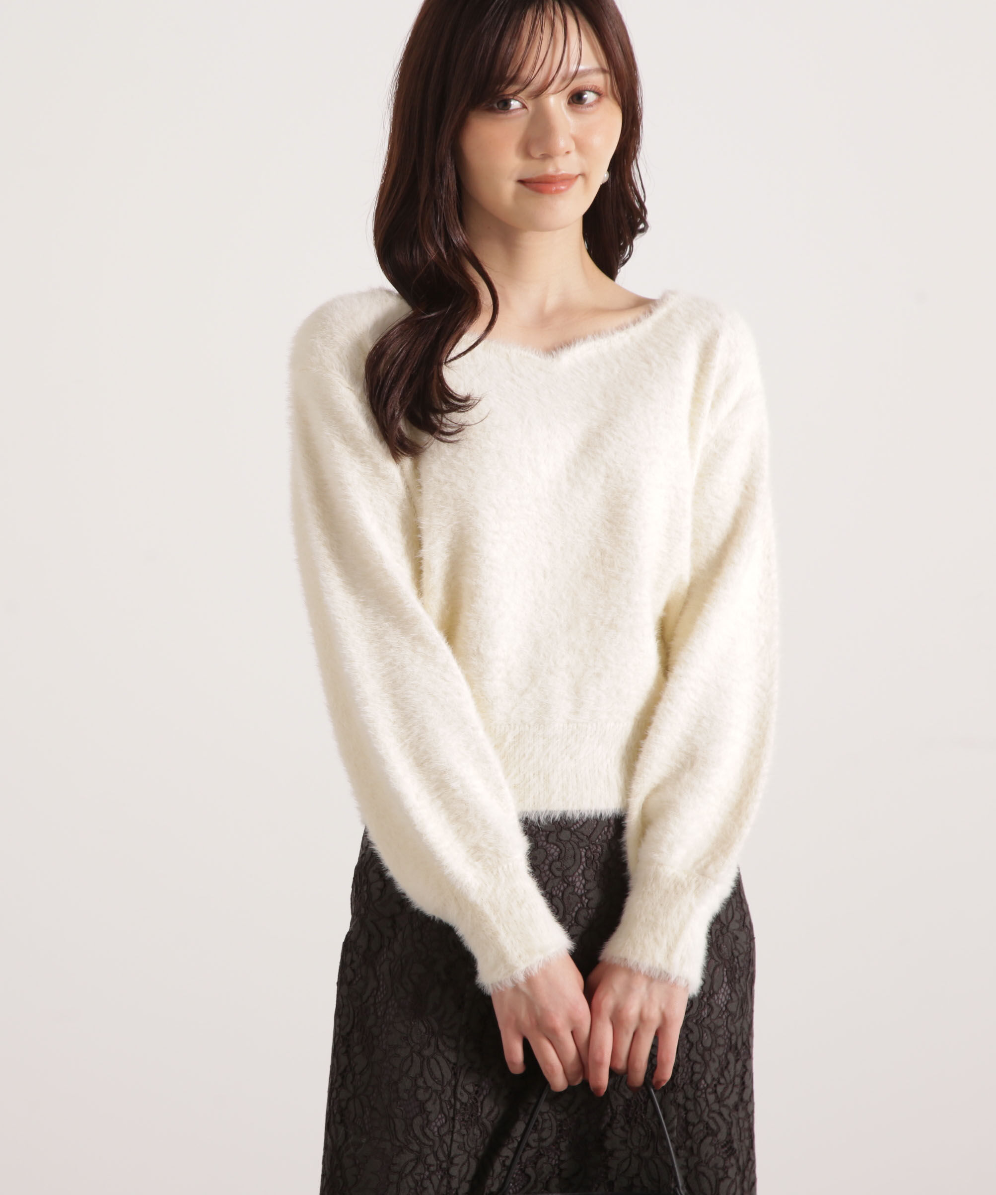 PROPORTION BODY DRESSING「ミニシャギーハートネックニット 25AW」|ニット・セーター|エクリュ1