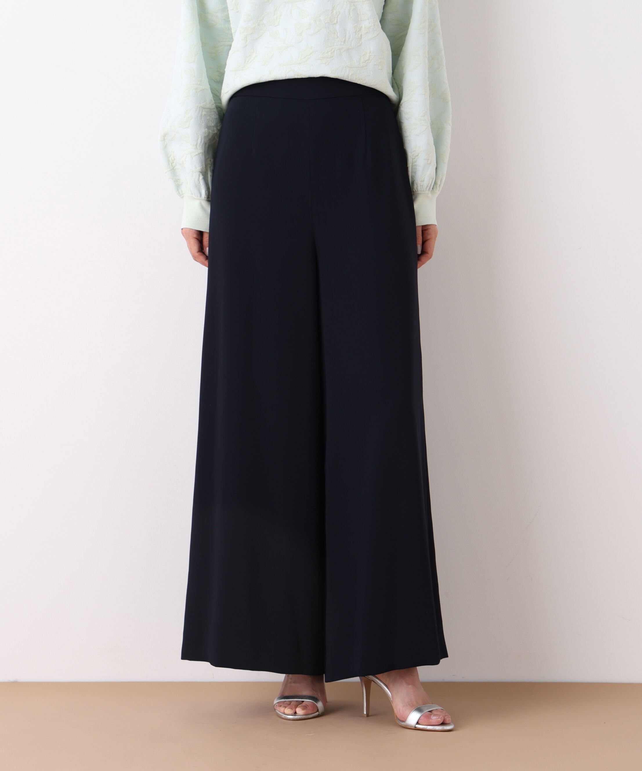  「◆サテンフレアーパンツ」|その他|ネイビー