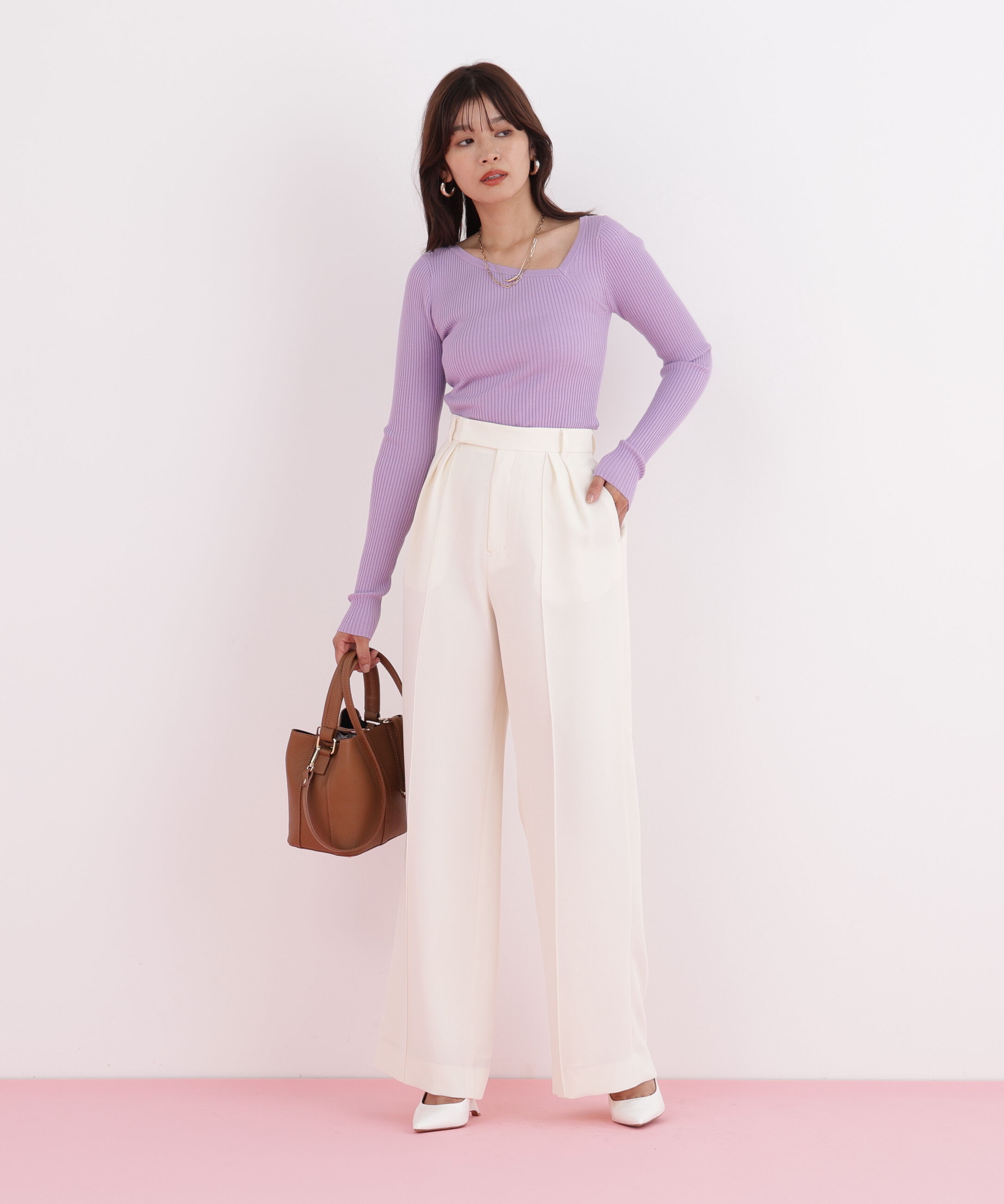  「アシンメトリーネックニットプルオーバー」|ニット・セーター|