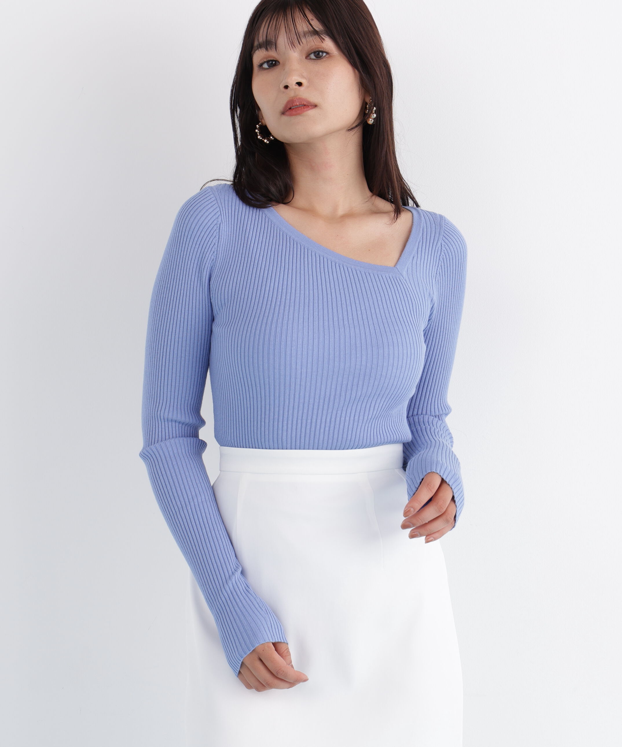  「アシンメトリーネックニットプルオーバー」|ニット・セーター|