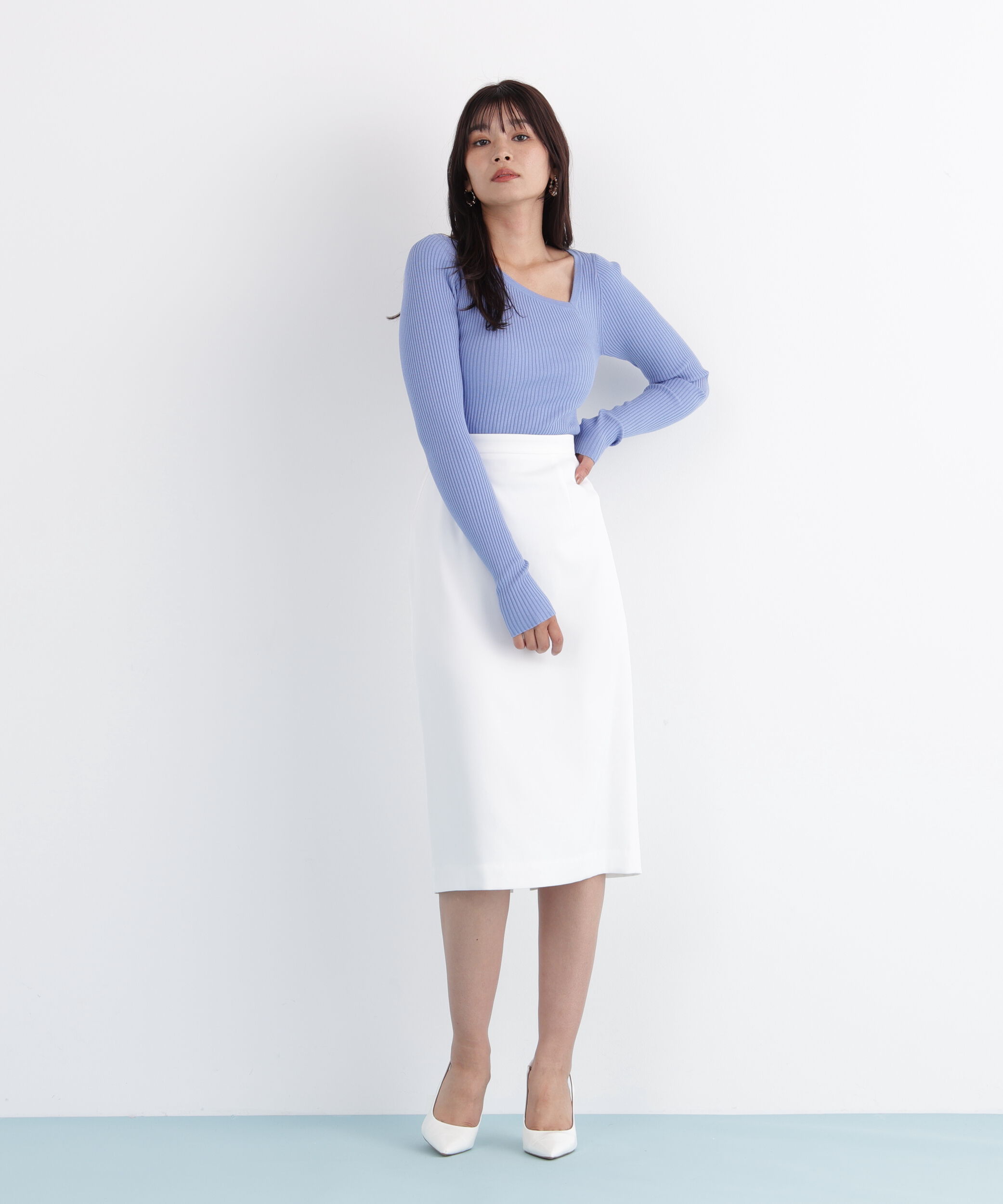  「アシンメトリーネックニットプルオーバー」|ニット・セーター|