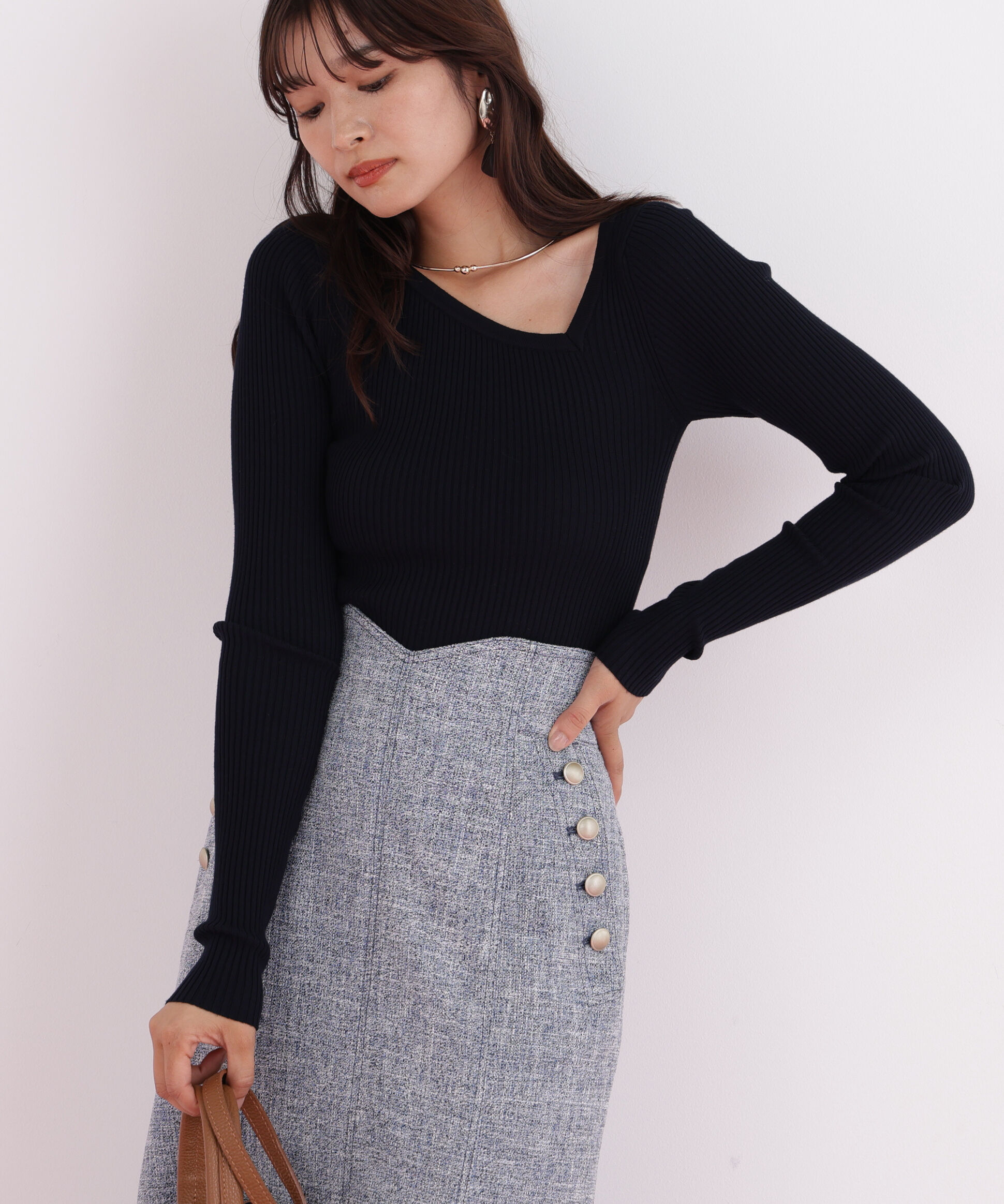  「アシンメトリーネックニットプルオーバー」|ニット・セーター|