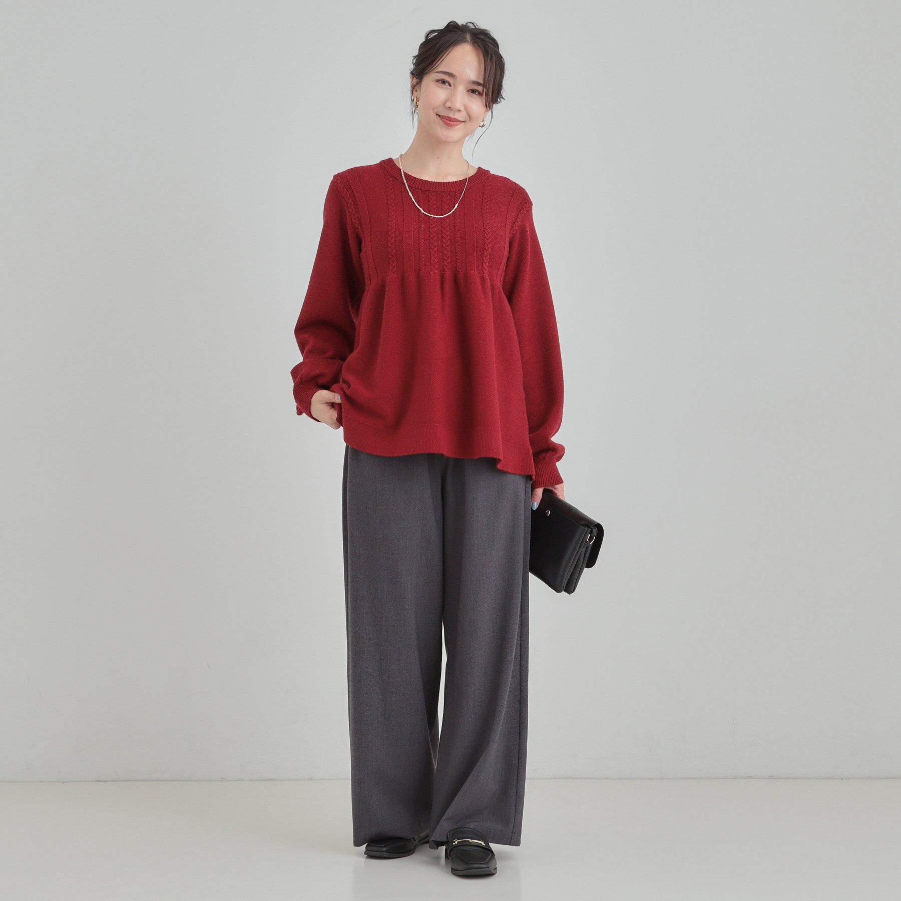 SHOO･LA･RUE「気になるお腹周りをカバー ケーブル編みペプラムニット」|ニット・セーター|