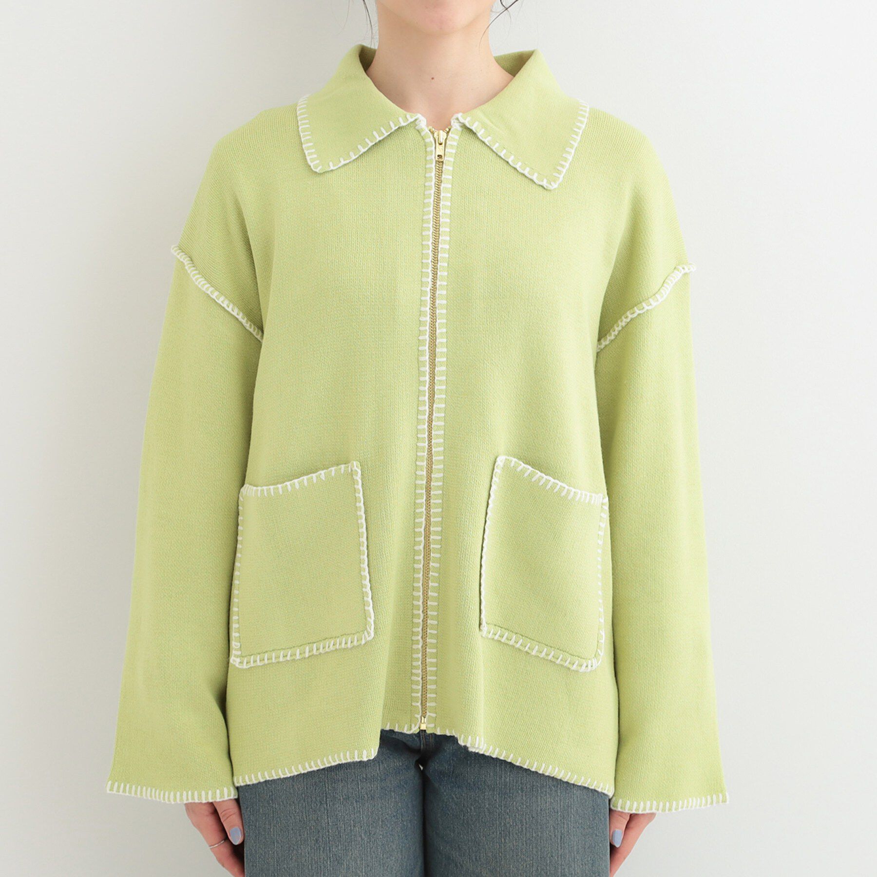 SHOO･LA･RUE「ステッチ衿付きジップニットカーディガン」|カーディガン|