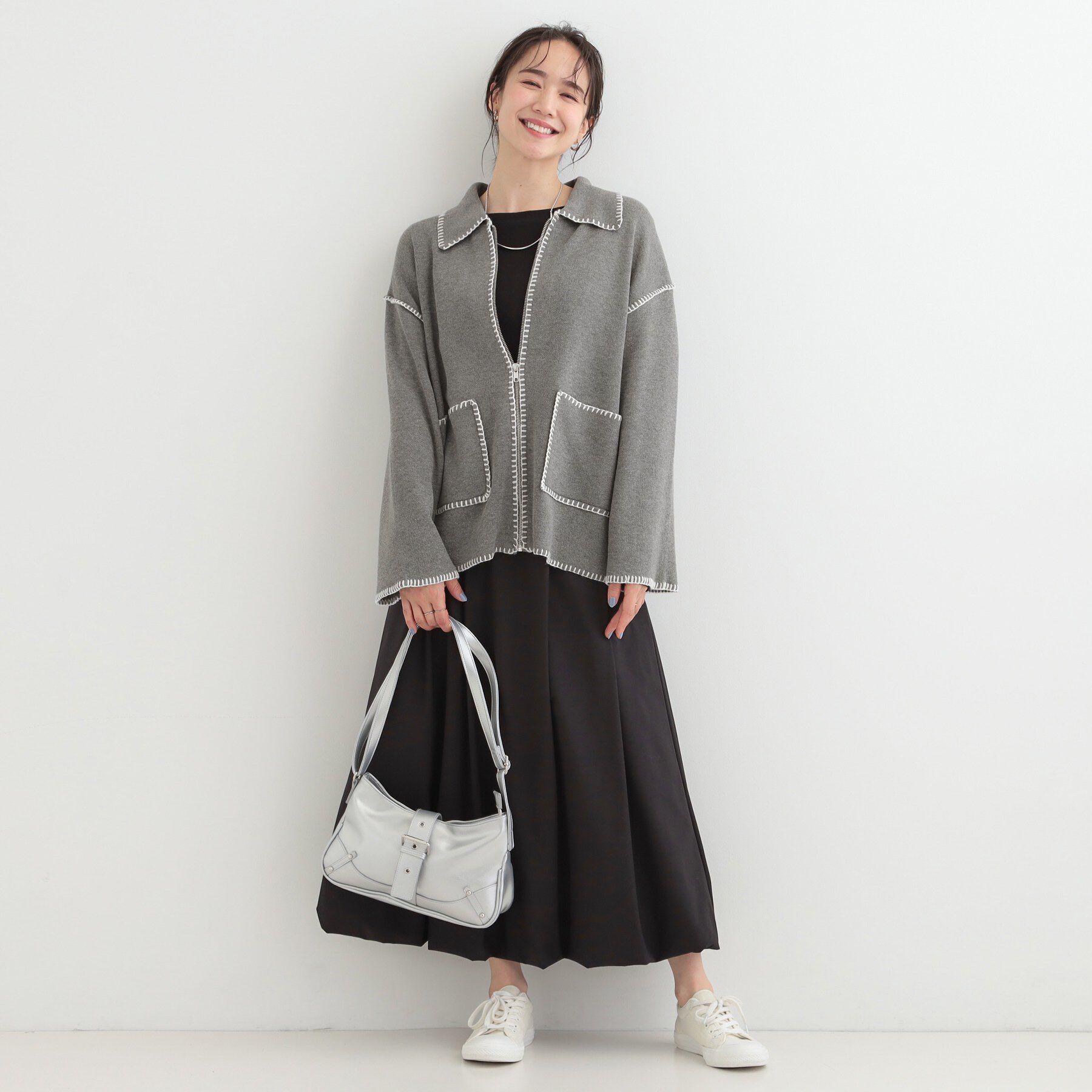 SHOO･LA･RUE「ステッチ衿付きジップニットカーディガン」|カーディガン|