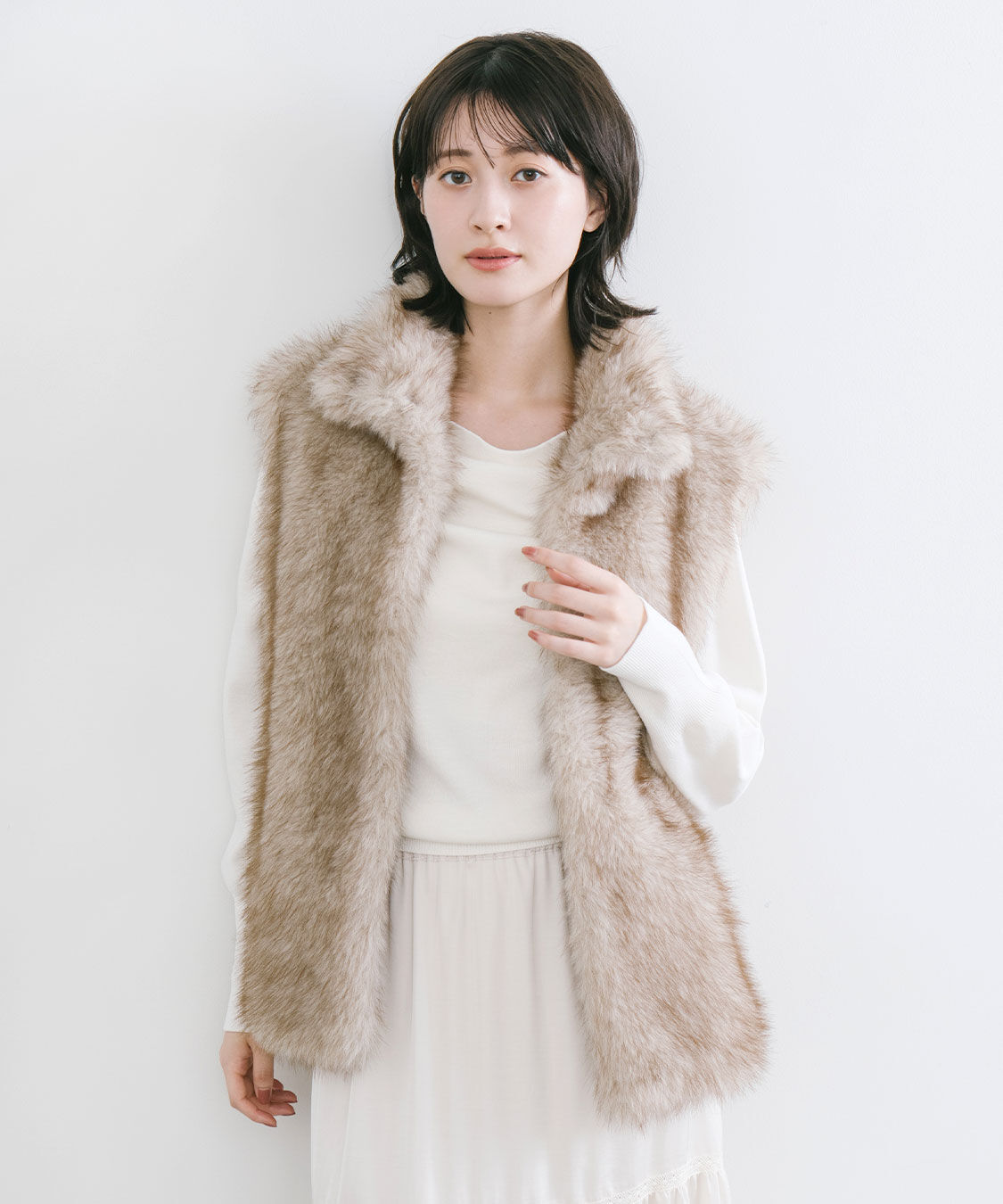 COCO DEAL「ミンクライクファージレ」|ベスト・ジレ|ベージュ
