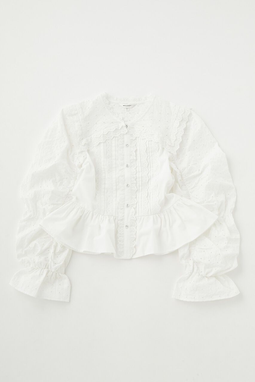 MOUSSY「LACE SHIRRING SLEEVE ブラウス」|シャツ・ブラウス|WHT