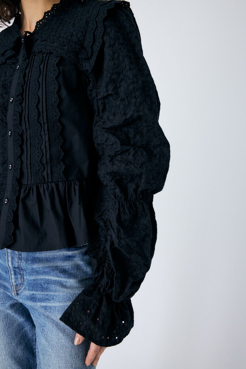 MOUSSY「LACE SHIRRING SLEEVE ブラウス」|シャツ・ブラウス|