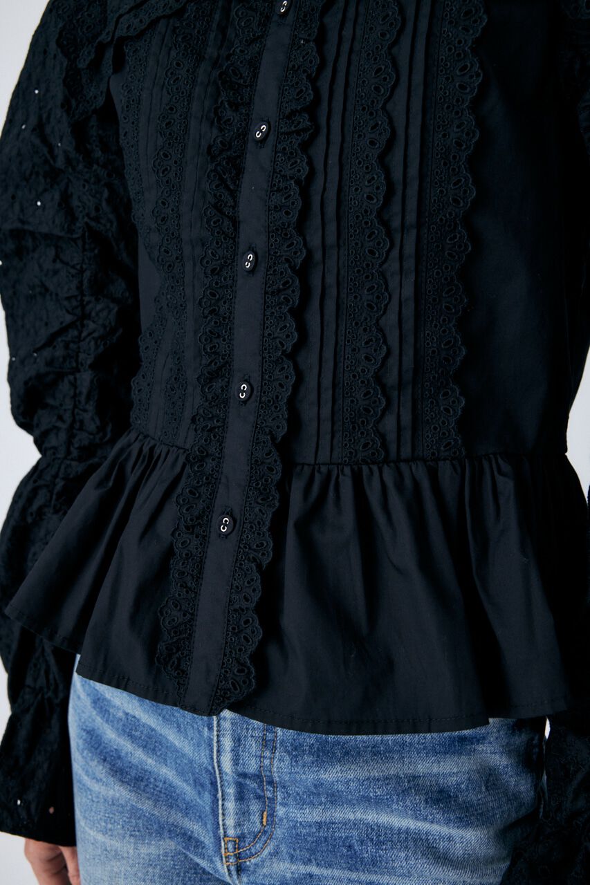 MOUSSY「LACE SHIRRING SLEEVE ブラウス」|シャツ・ブラウス|