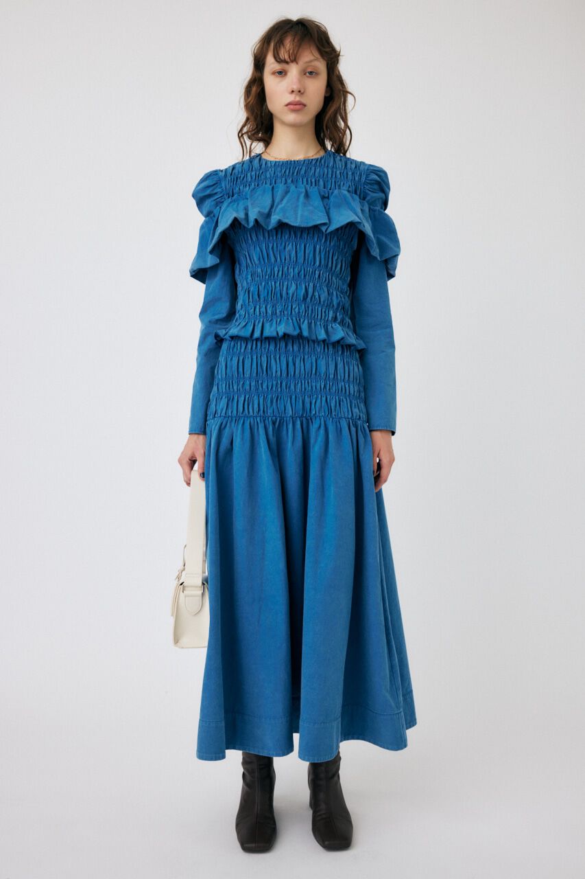 MOUSSY「SHIRRING GATHER ドレス」|ワンピース|BLU
