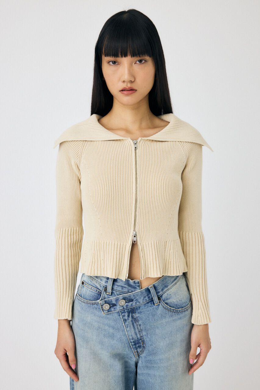 MOUSSY「BIG COLLAR ZIP UP ニットトップス」|ニット・セーター|