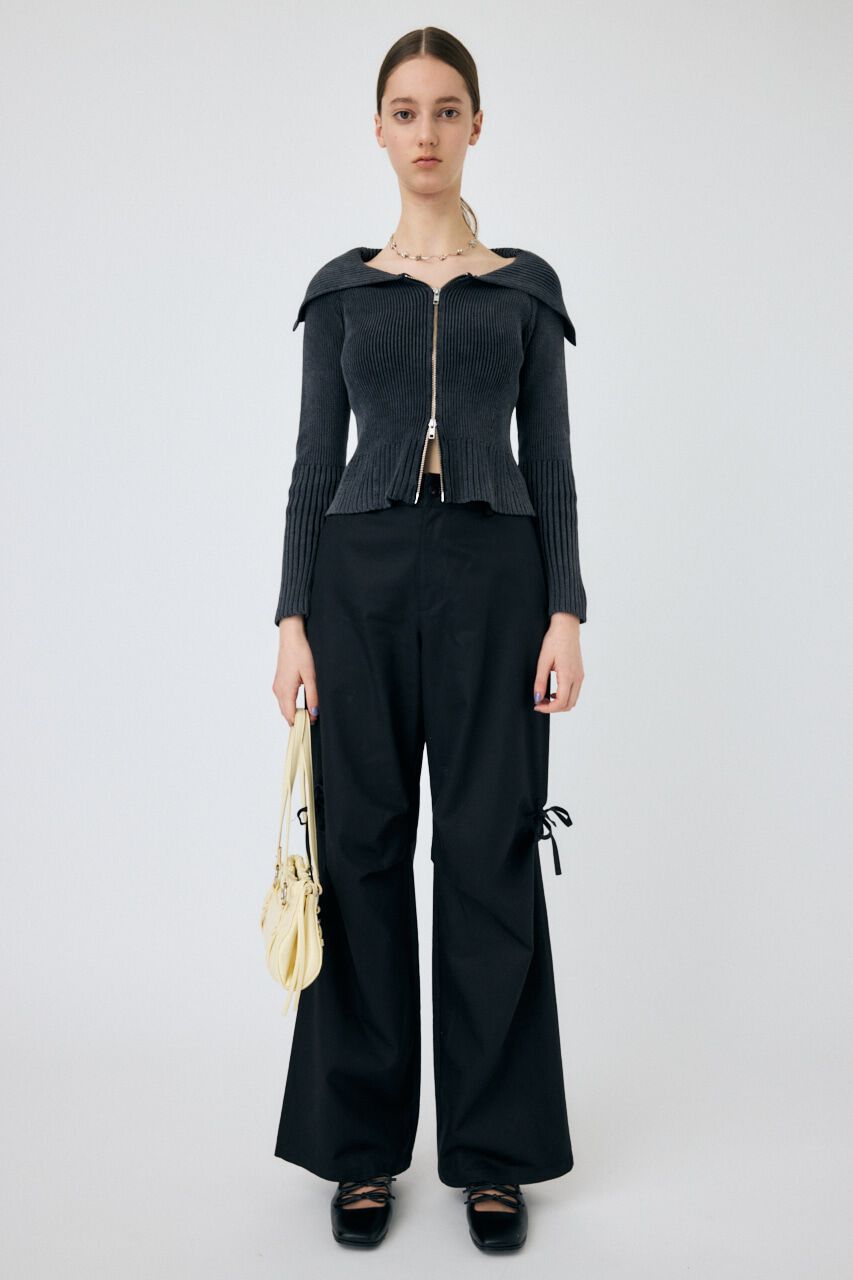 MOUSSY「BIG COLLAR ZIP UP ニットトップス」|ニット・セーター|