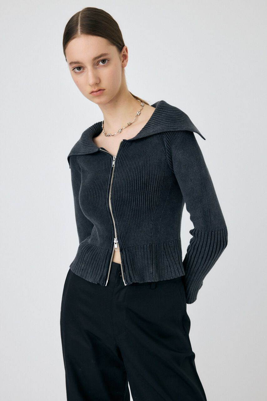 MOUSSY「BIG COLLAR ZIP UP ニットトップス」|ニット・セーター|