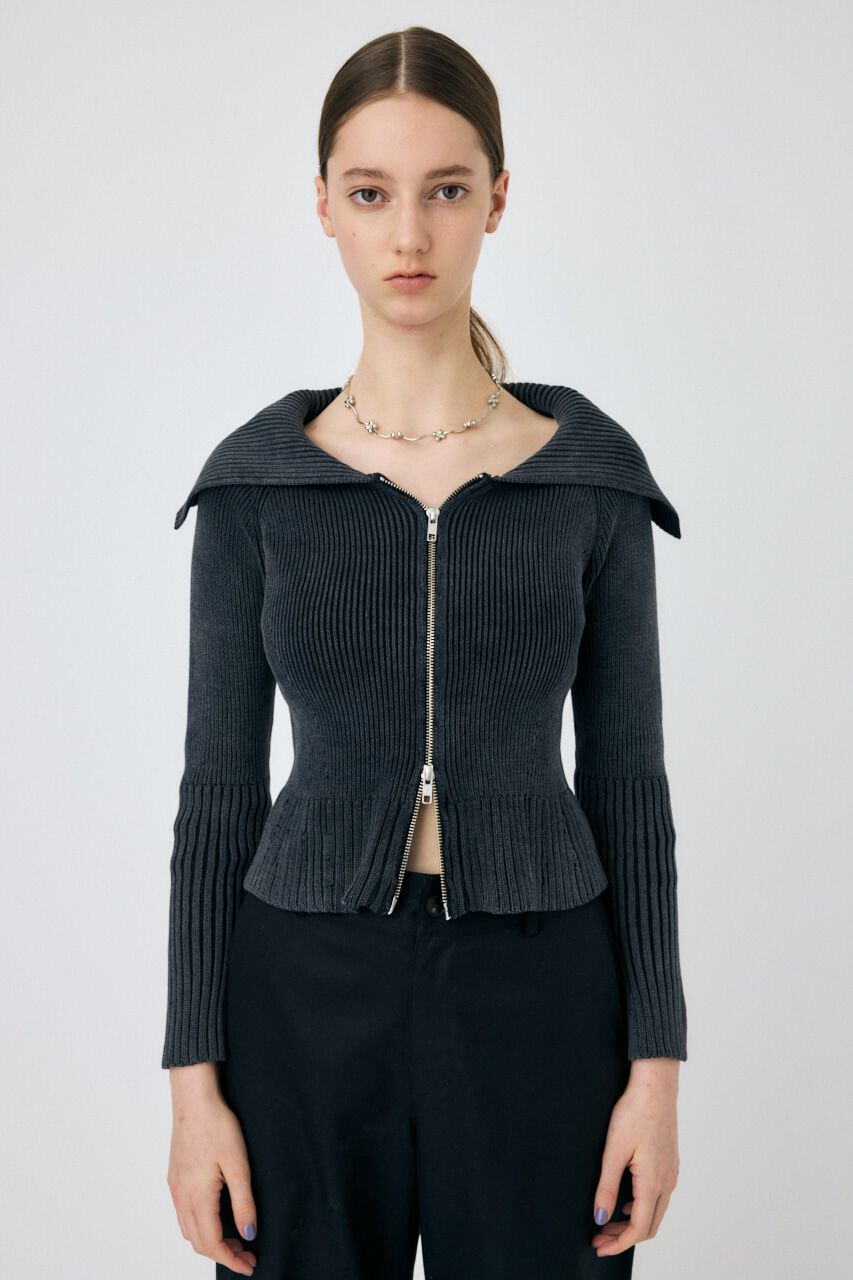 MOUSSY「BIG COLLAR ZIP UP ニットトップス」|ニット・セーター|