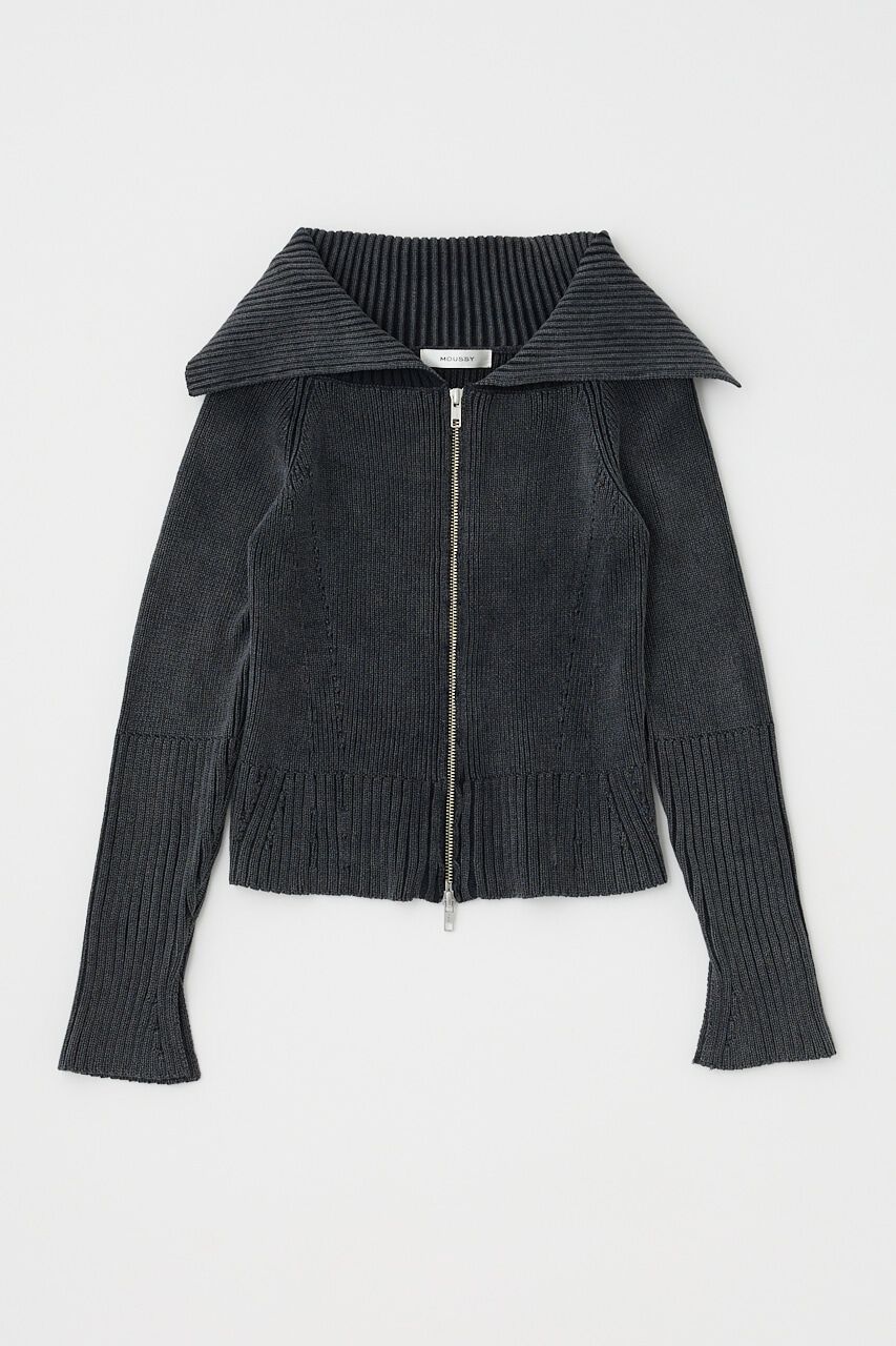 MOUSSY「BIG COLLAR ZIP UP ニットトップス」|ニット・セーター|