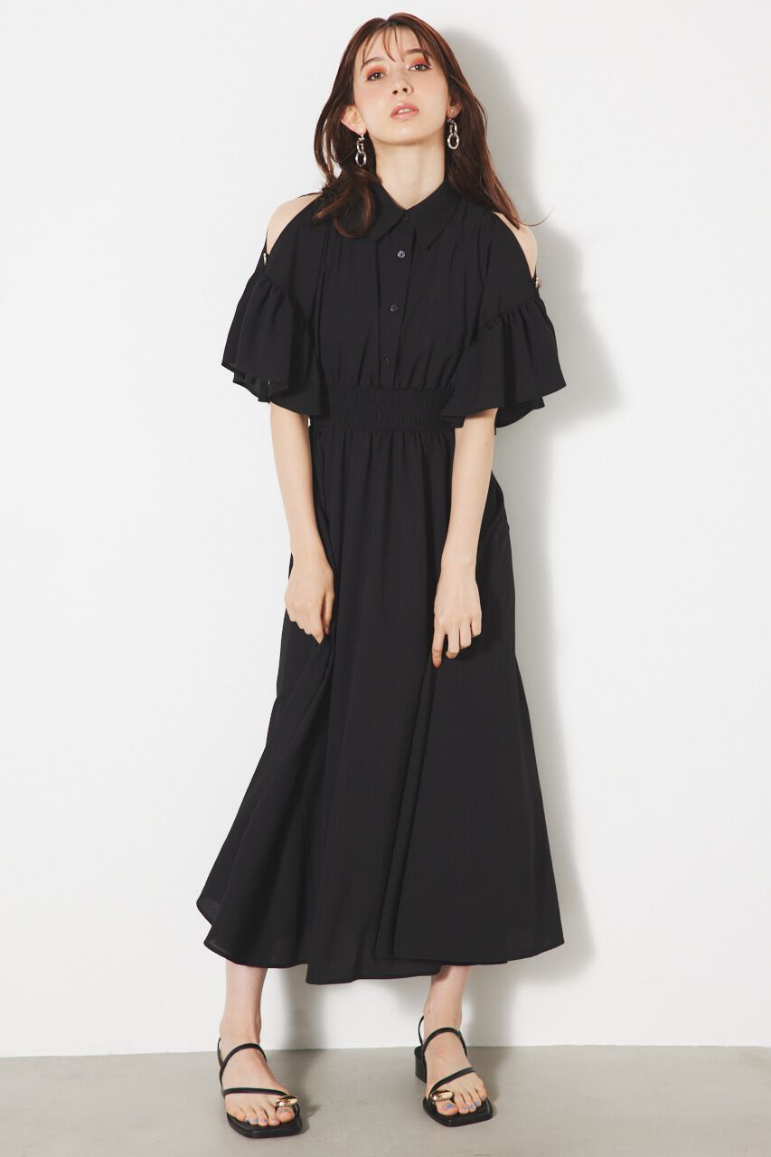 rienda「フリルSLVフレアOP」|ワンピース|BLK