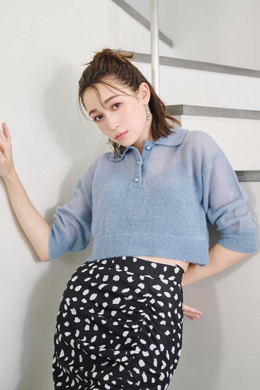 rienda「シアーパフポロKnit TOP」|ニット・セーター|BLU