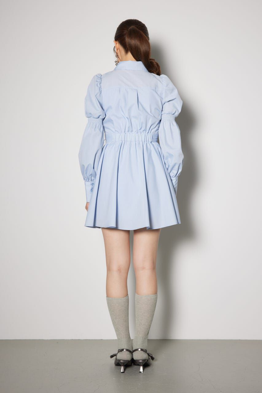 rienda「フロントシャーリングリボンミニシャツフレアワンピース」|ワンピース|