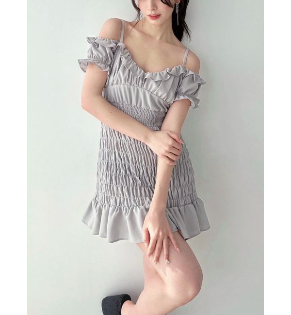 RESEXXY「シャーリングミニワンピース」|ワンピース|グレー