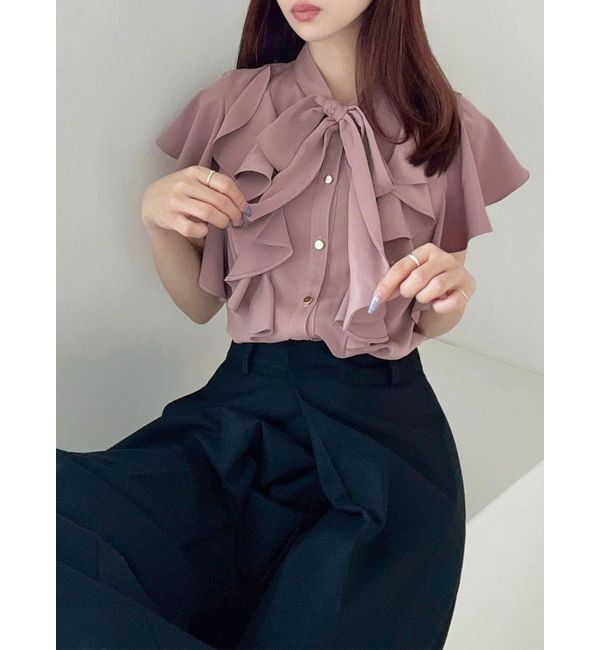 RESEXXY「ボウタイラッフルブラウス」|シャツ・ブラウス|ピンク