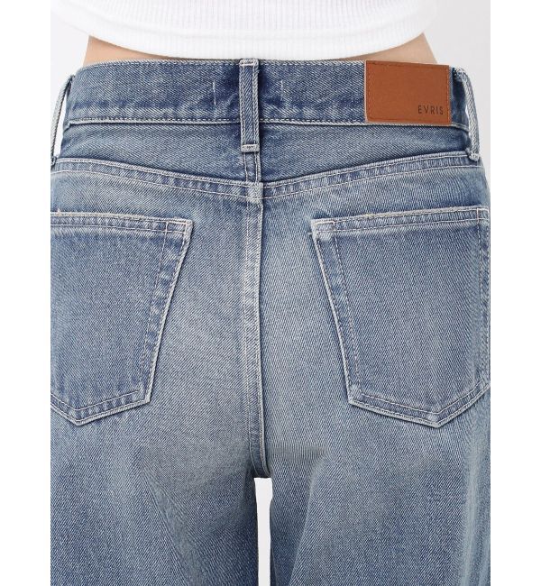 EVRIS「ランダムダメージセミワイドデニムパンツ」|デニム|