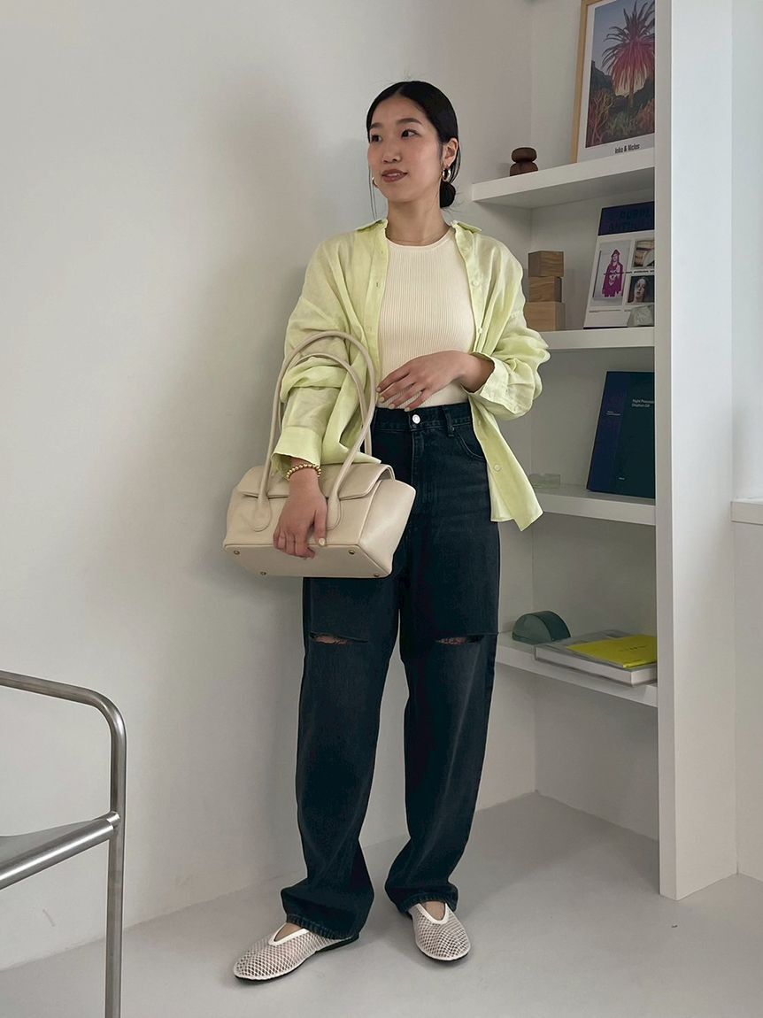 Mila Owen「【WEB限定00サイズ】ワイドテーパードカットアウトデニムパンツ」|デニム|