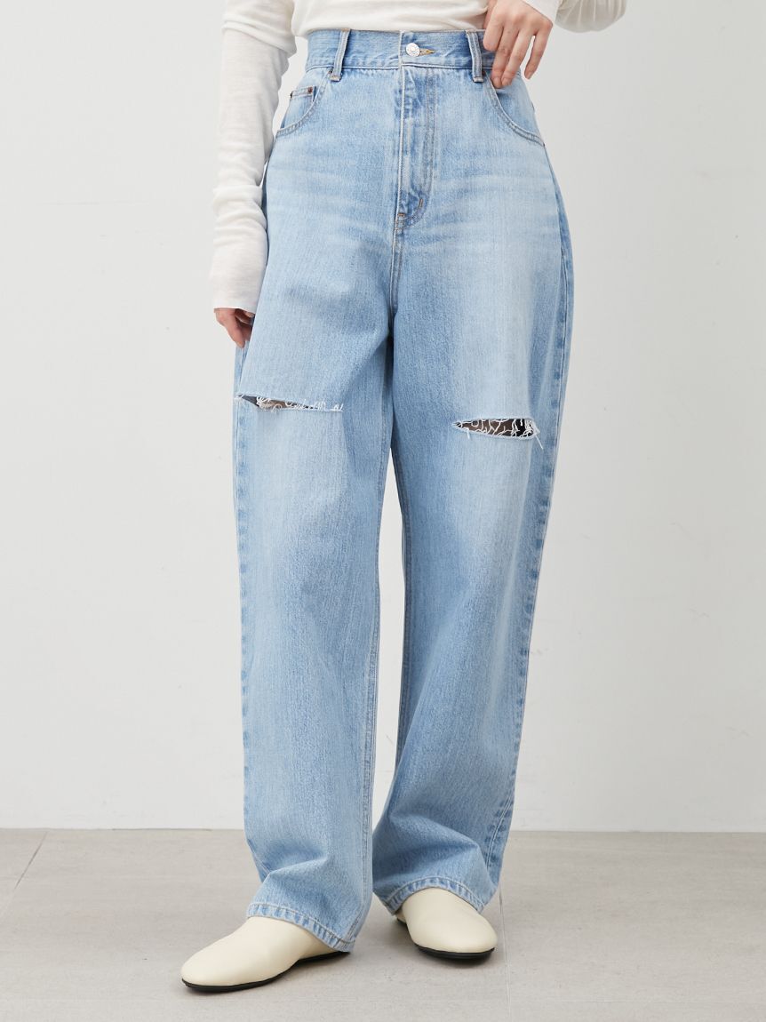 Mila Owen「【WEB限定00サイズ】ワイドテーパードカットアウトデニムパンツ」|デニム|SKY