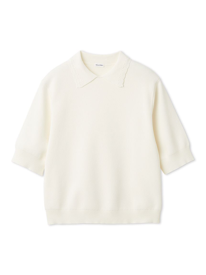 Mila Owen「スカラップレース衿ニットプルオーバー」|ニット・セーター|WHT