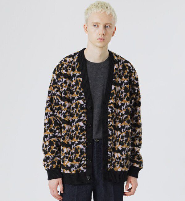  「【Safari12月号掲載】【UNISEX】レオパードボアコンビ ニットカーデ」|ニット・セーター|ベージュ