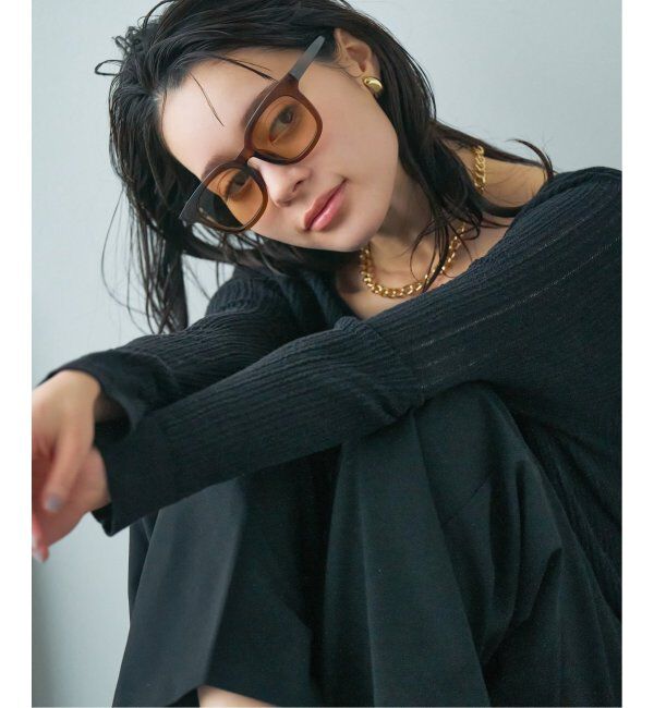  「【WEB限定】ウェリントン型 サングラス | 軽量 カラーレンズ トレンド 紫外線対策 UVカット 大きめサイズ」|サングラス|薄ブラウン2